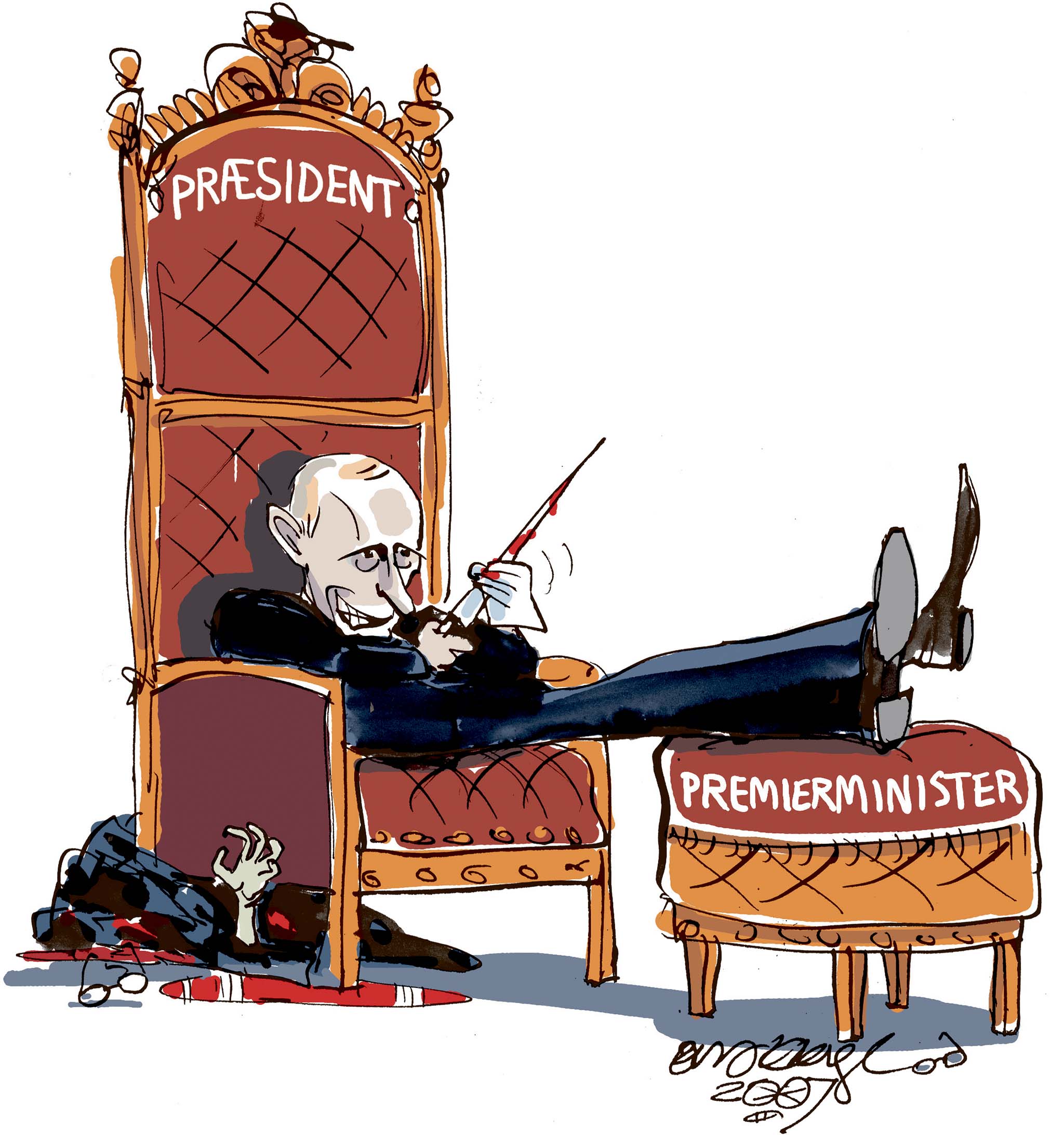 Satire tegning: Den russiske præsident har sikret sin fremtid.