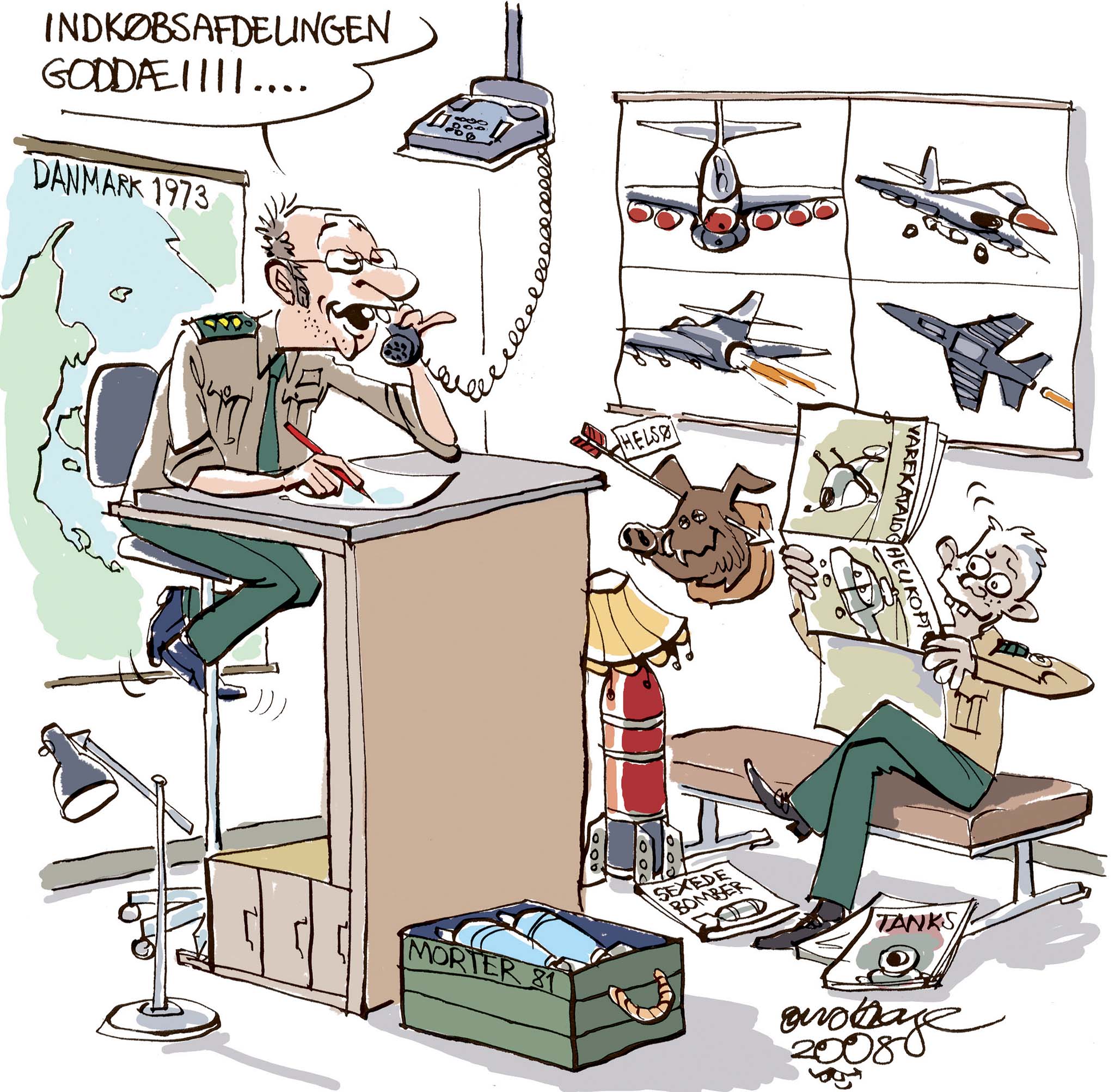 Satire tegning: Forsvaret har været lidt uheldige med deres seneste milliardinvesteringer.