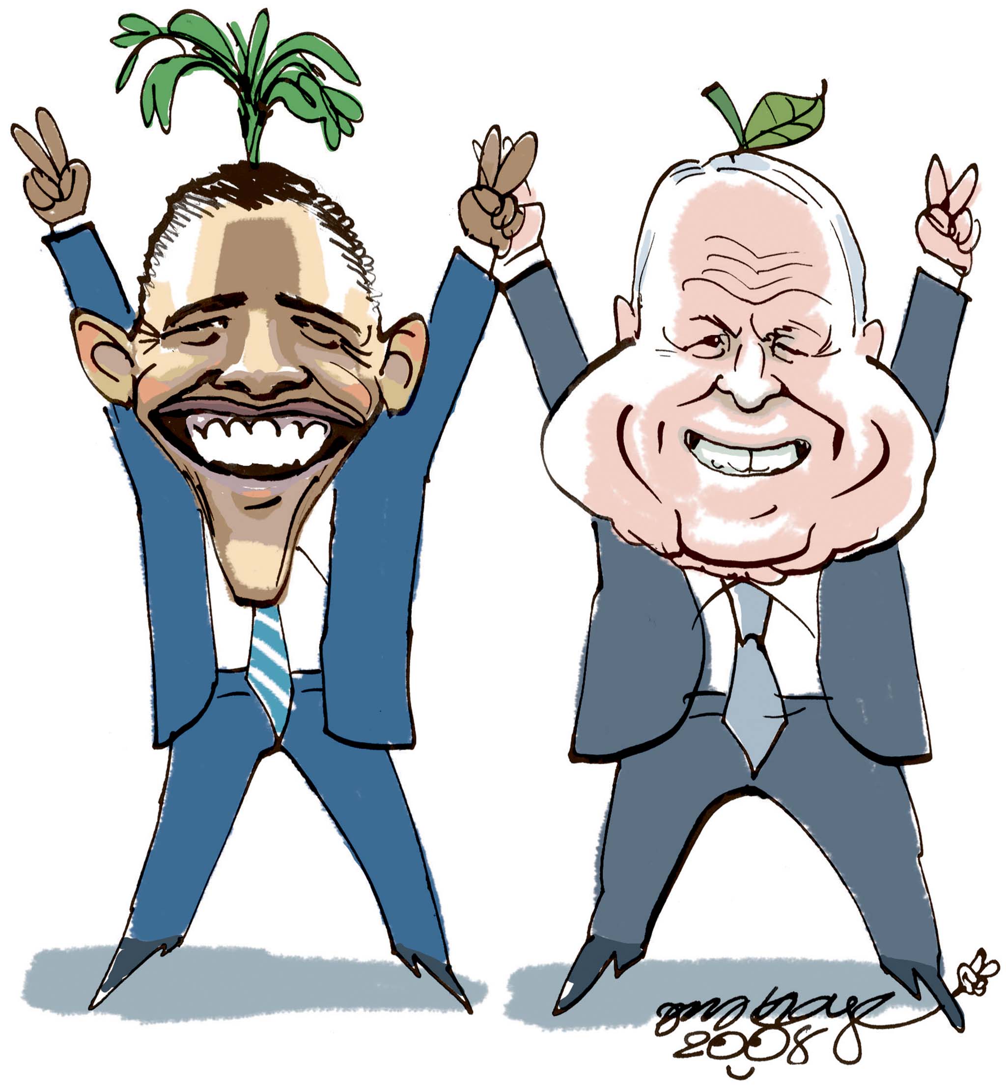 Satire tegning: Konturerne af de to amerikanske præsidentkandidater er ved at tegne sig.