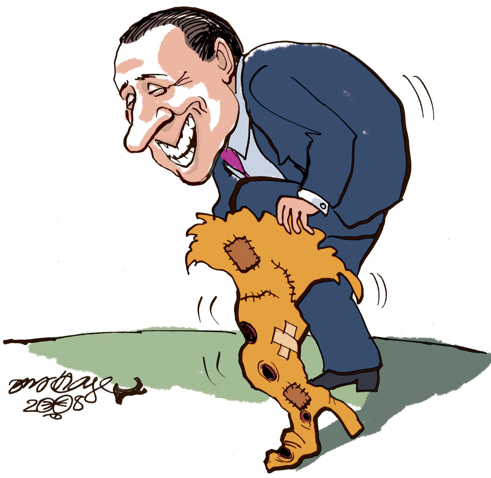 Satire tegning: Silvio Berlusconi skal nu i arbejdstøjet og forsøge at redde et Italien på fallittens rand.