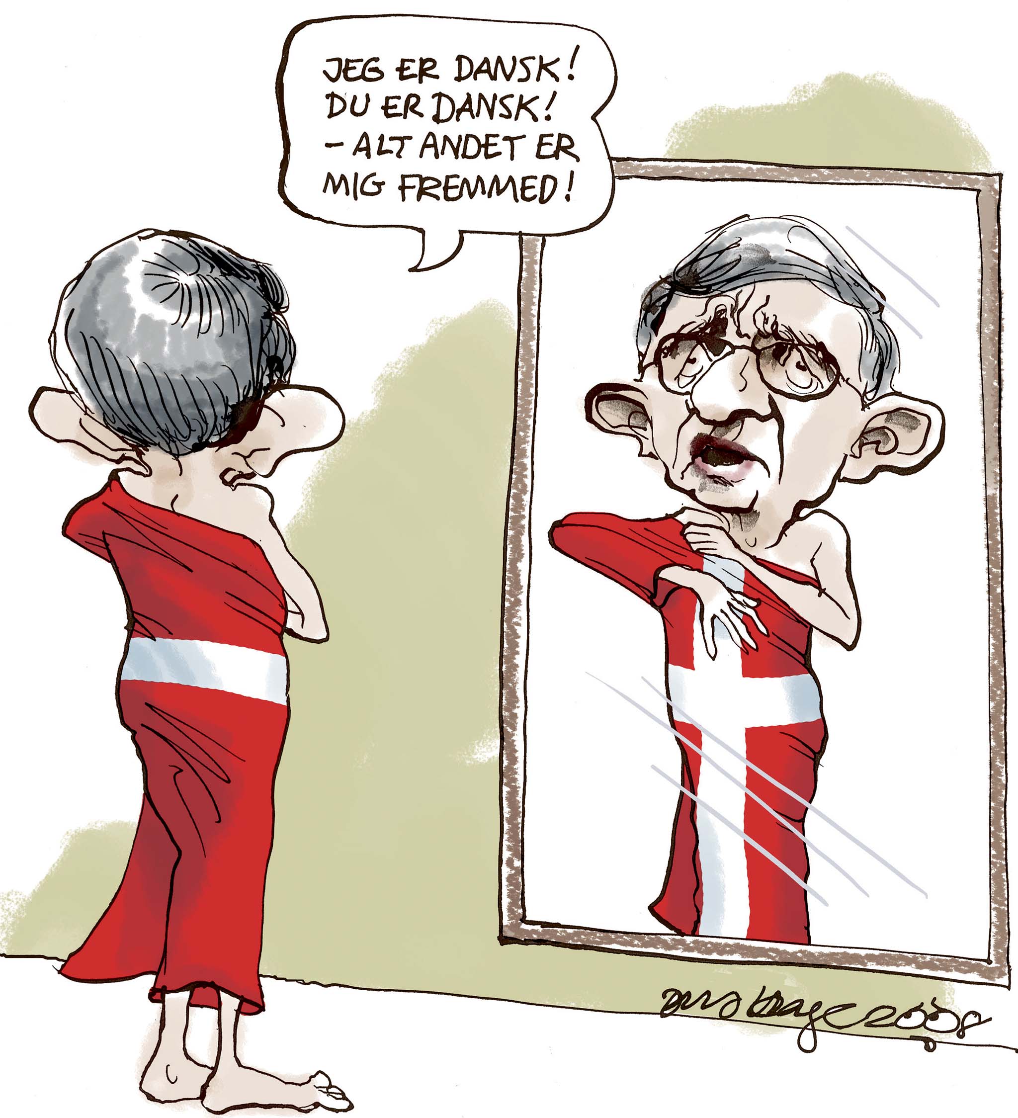 Satire tegning: Det diskuteres, hvorvidt Danmark er et flerkulturelt samfund.