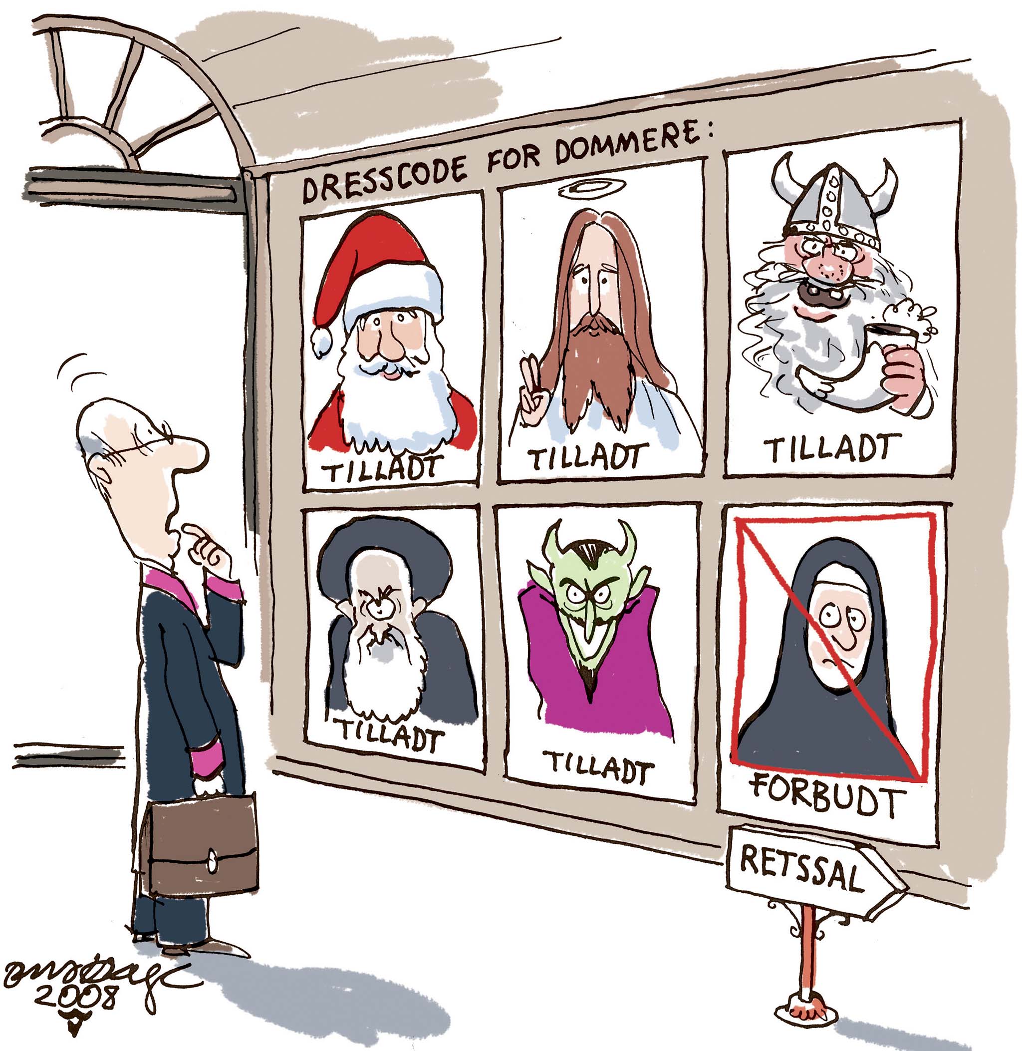 Satire tegning: Folketinget nåede lige at få diskuteret religiøs skægvækst på dommere, inden sommerferien.