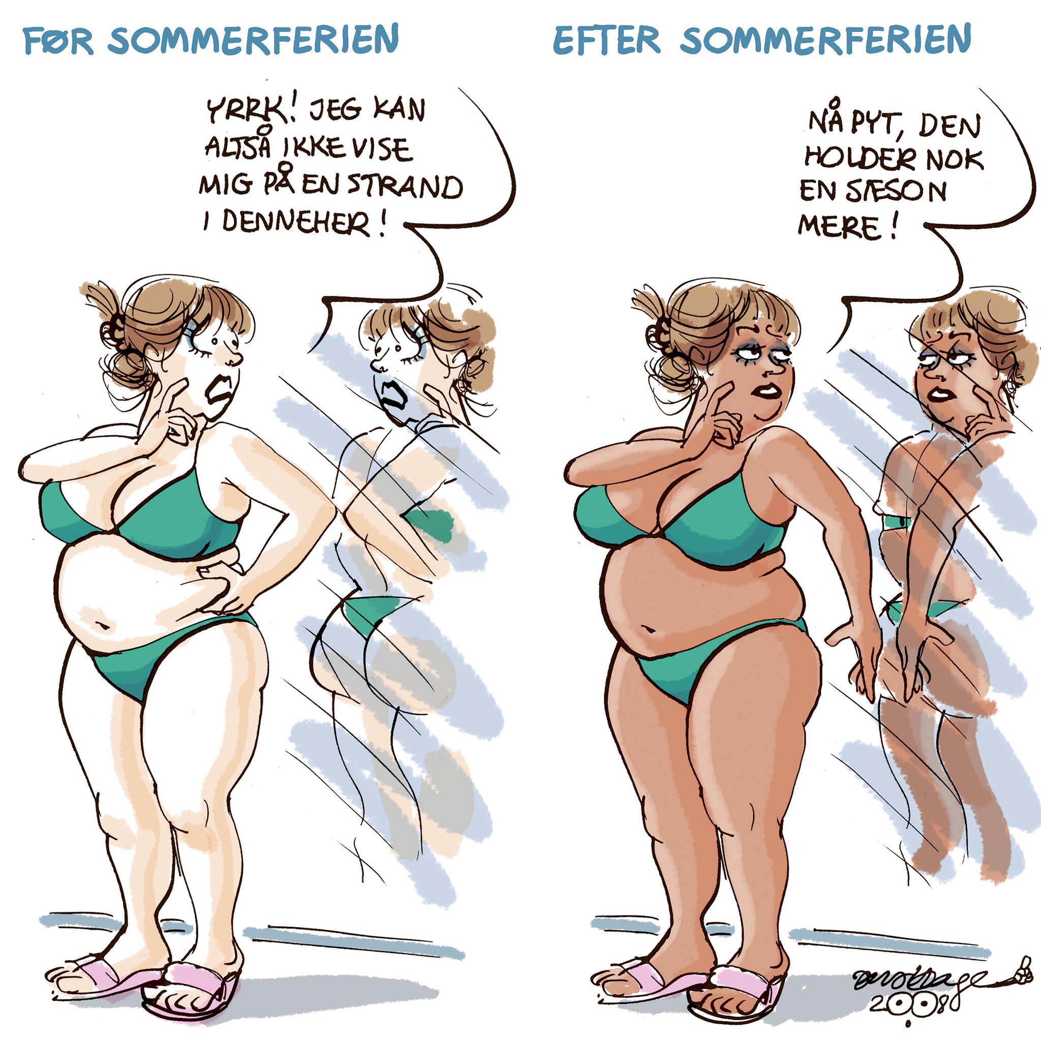 Satire tegning: Vi følger stadig ikke de mange sundhedsråd.