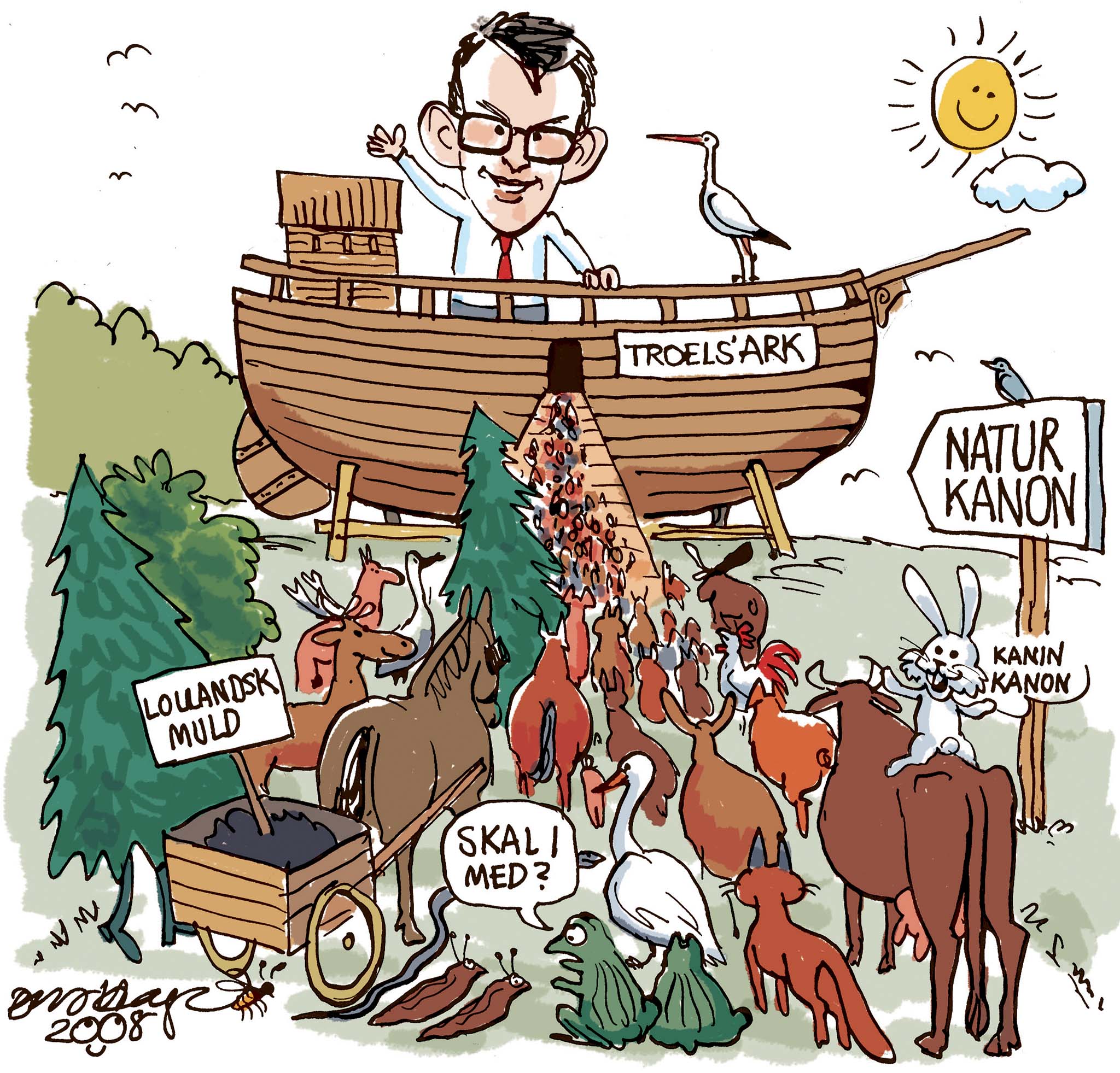 Satire tegning: Miljøminister Troels Lund Poulsen foreslår en dansk naturkanon