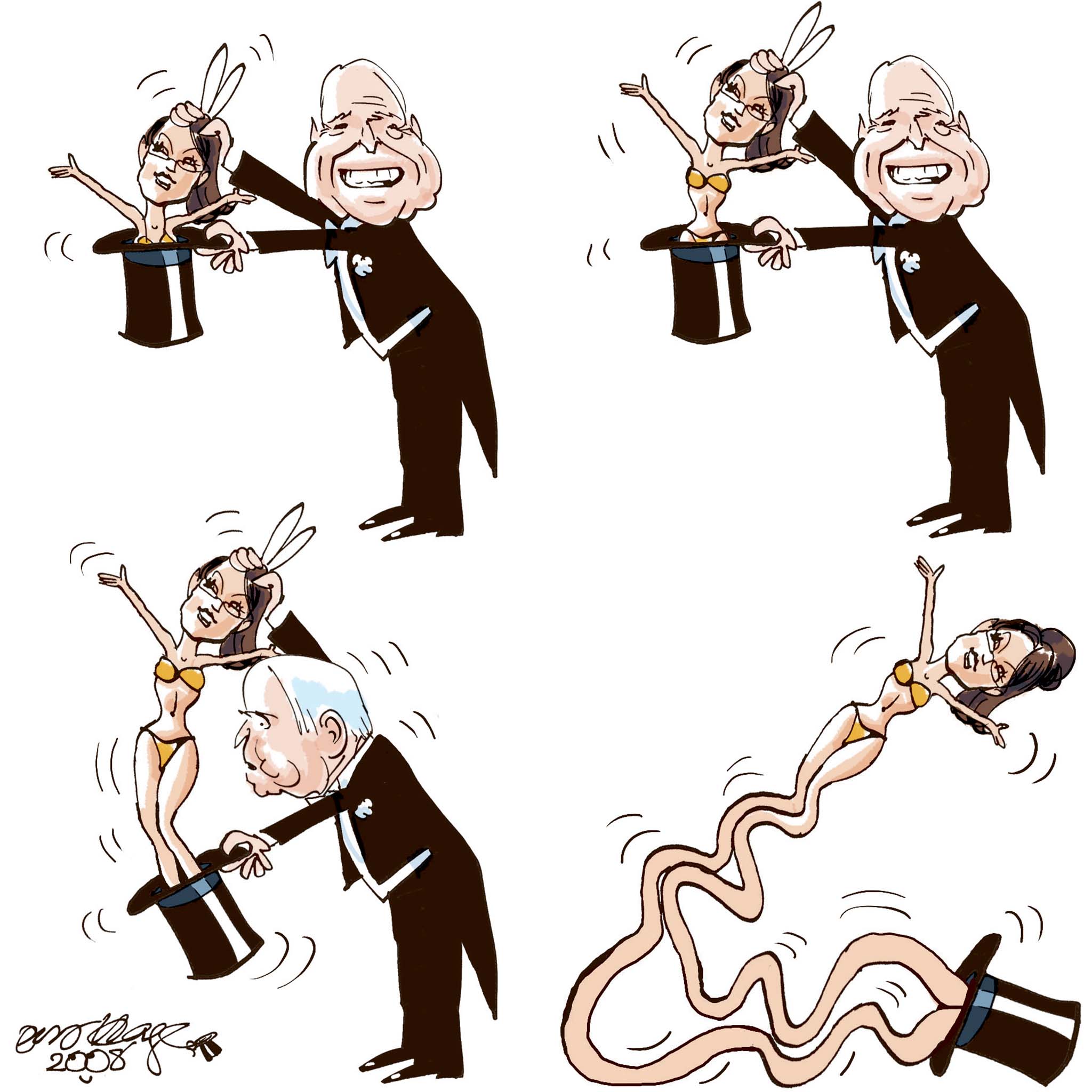 Satire tegning: McCain har udpeget sin vicepræsidentkandidat.