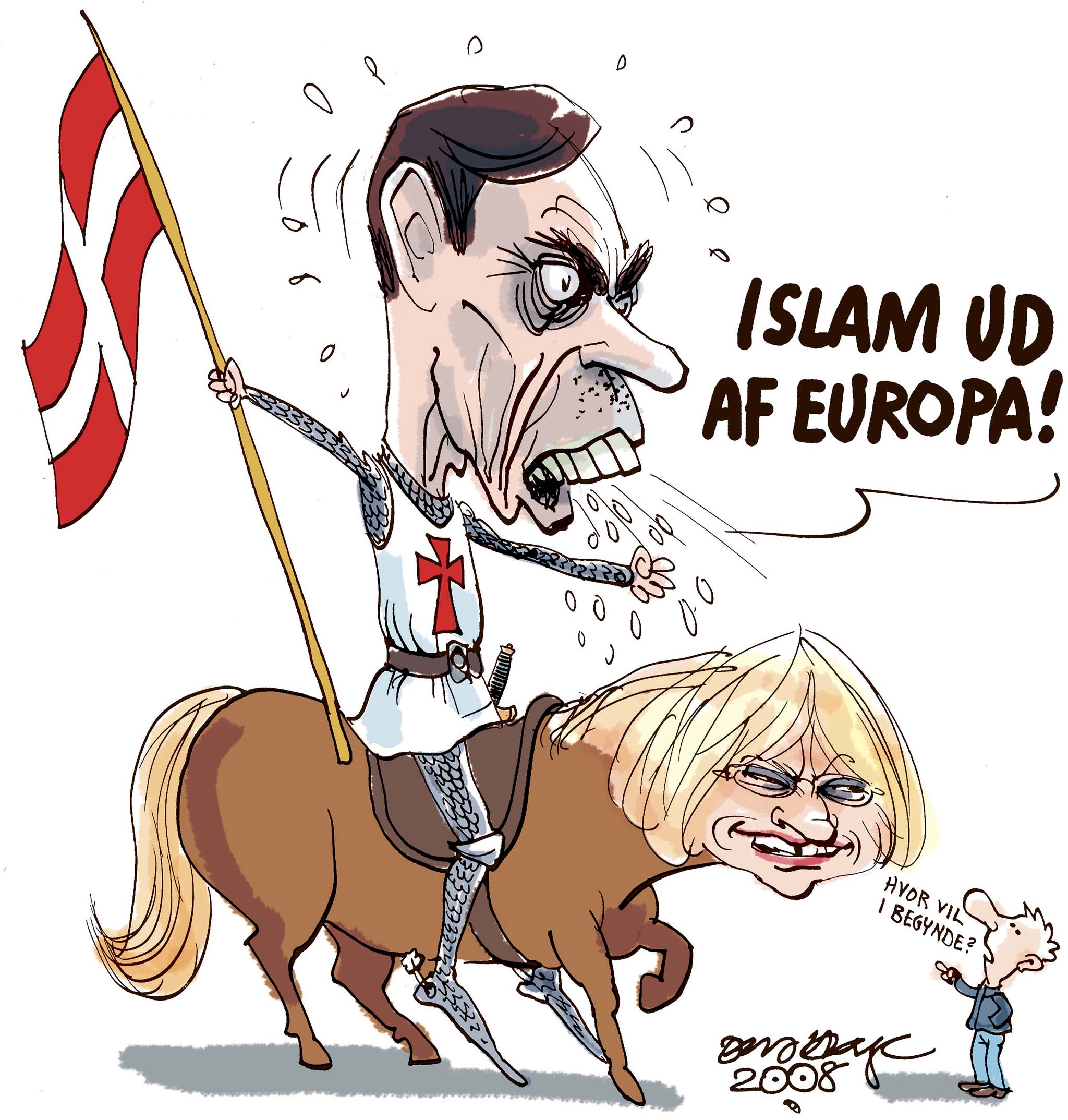Satire tegning: Pia Kjærsgaard støtter Mogens Camres udtalelser på DF's årsmøde.