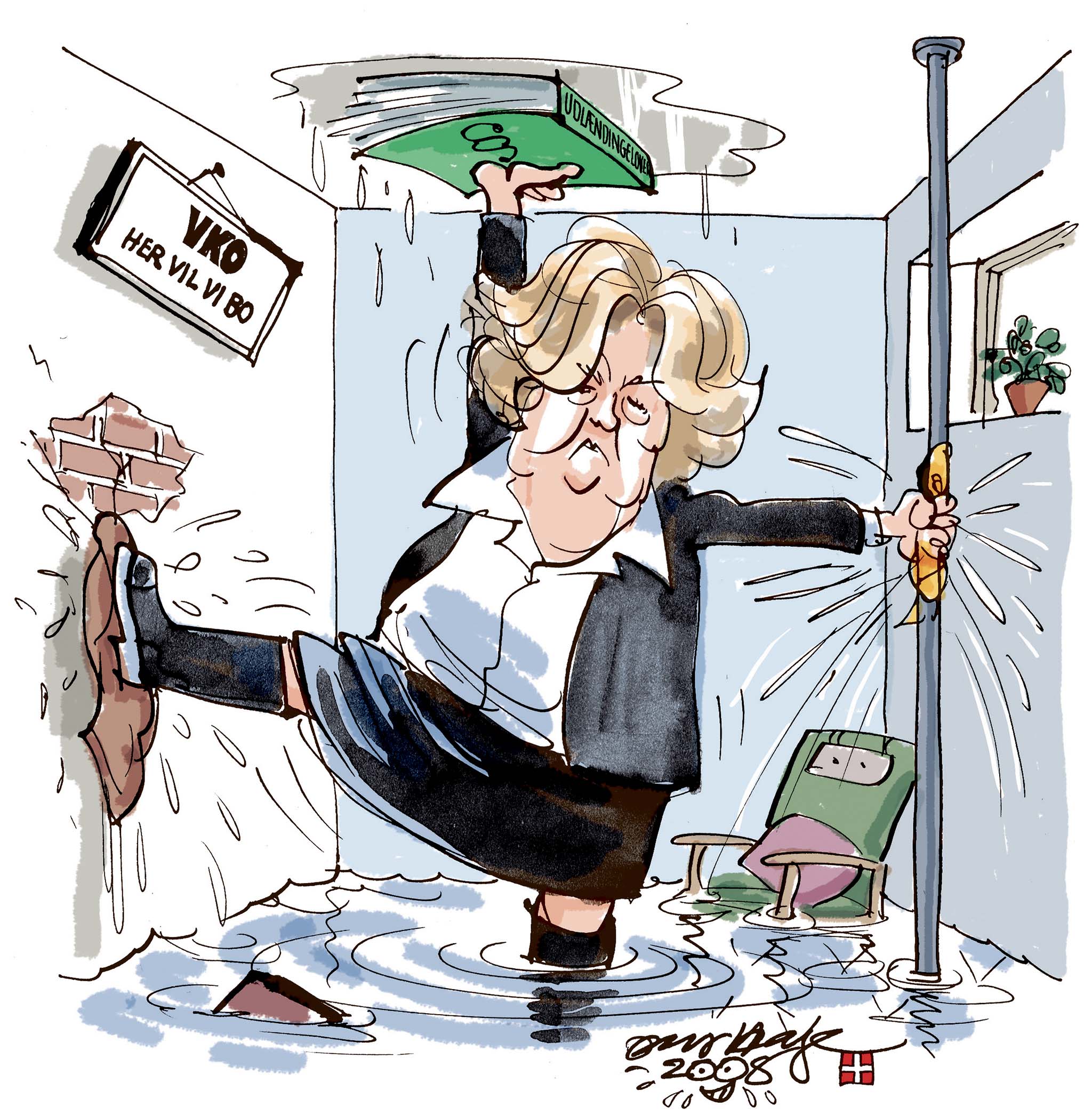 Satire tegning: Det er omsider lykkedes regeringen at indgå en aftale med DF, som stopper de værste huller på udlændingeområdet.
