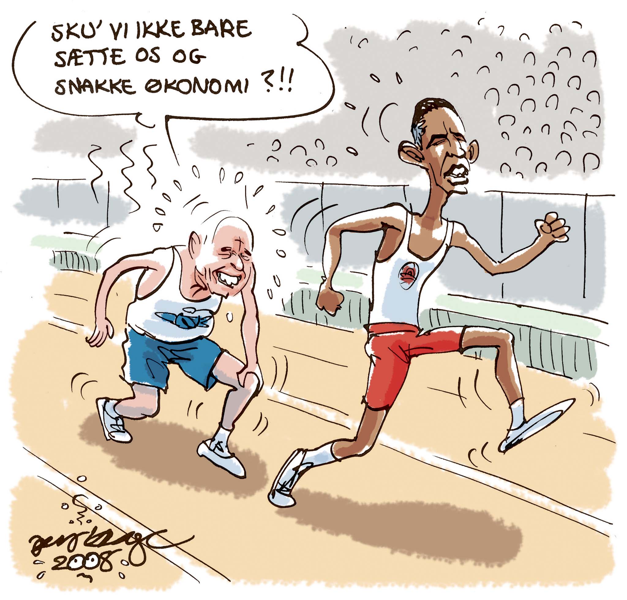 Satire tegning: Nye meningsmålinger giver Obama et stort forspring i den amerikanske valgkamp.