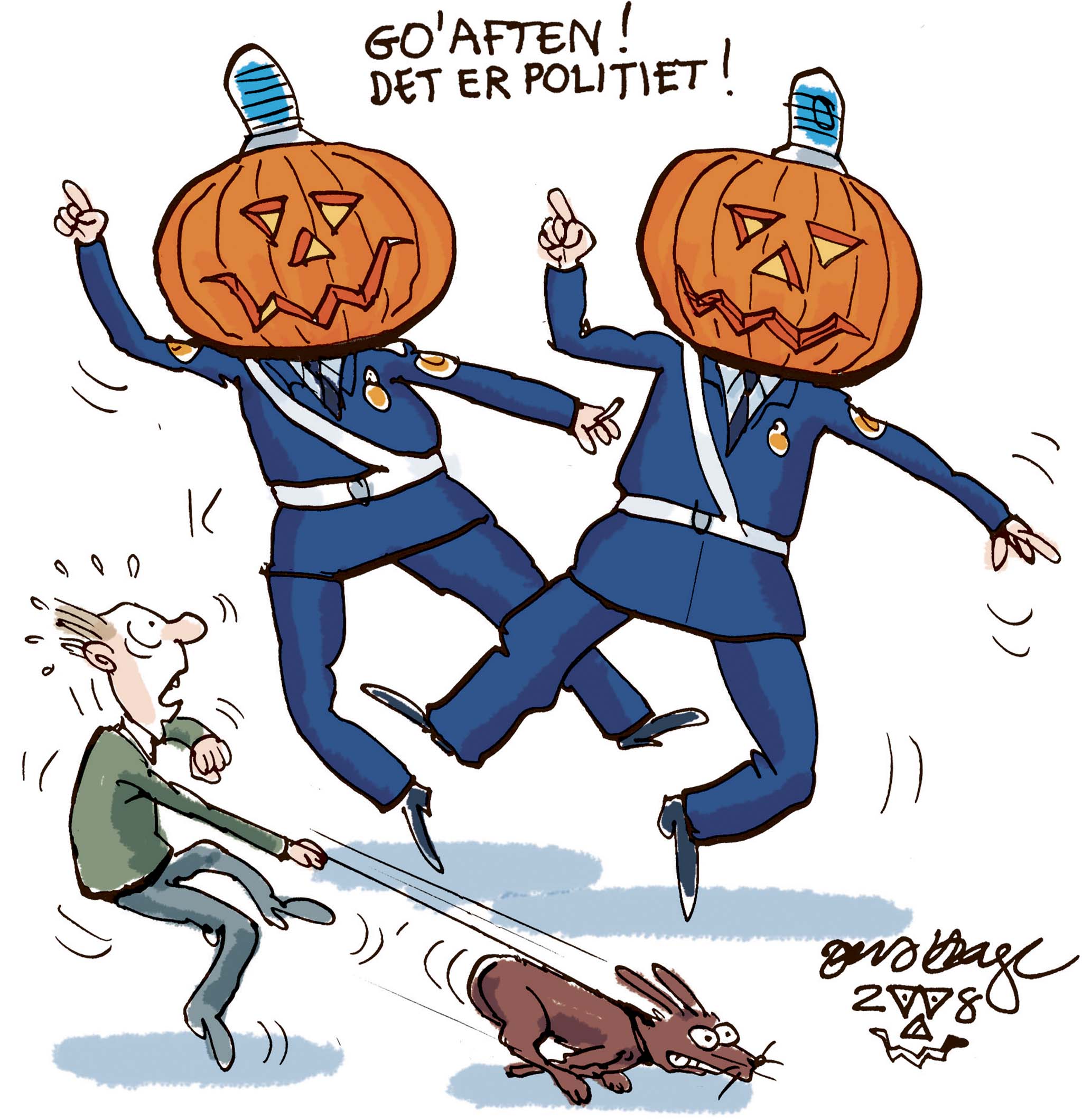 Satire tegning: Et mere synligt og borgernært lokalpoliti skal redde en politireform i dyb krise.