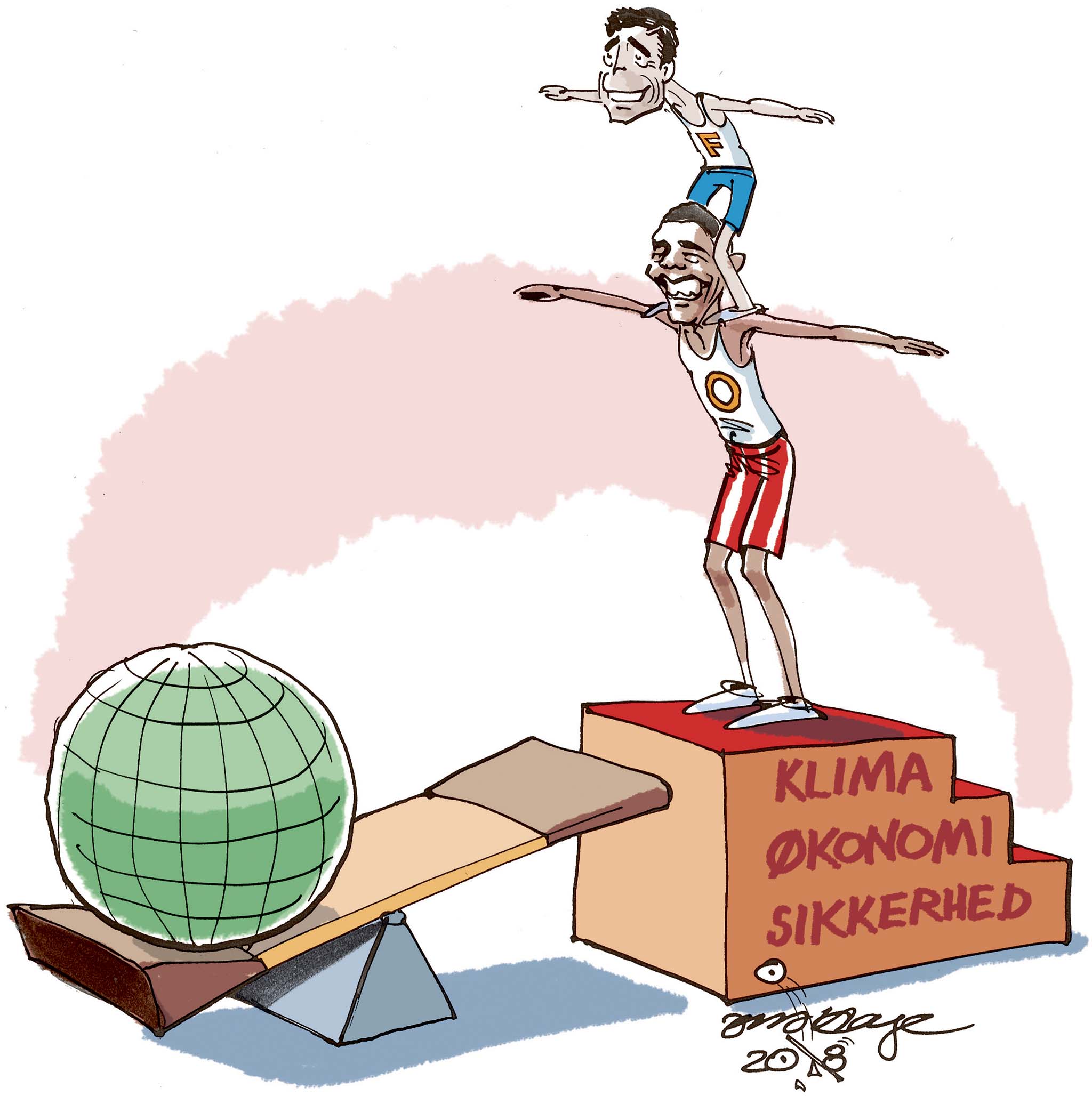 Satire tegning: Anders Foghs klimavision har afsæt i Obamas nye verdensorden.