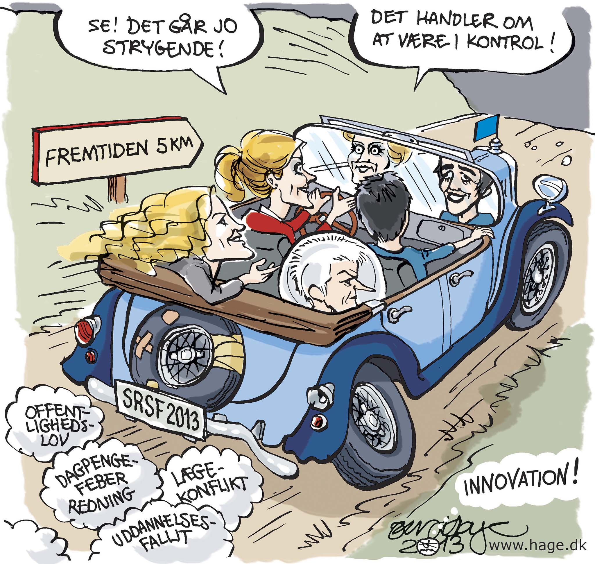 Satire tegning: Fremtidens problemer søges altid løst med fortidens metoder.