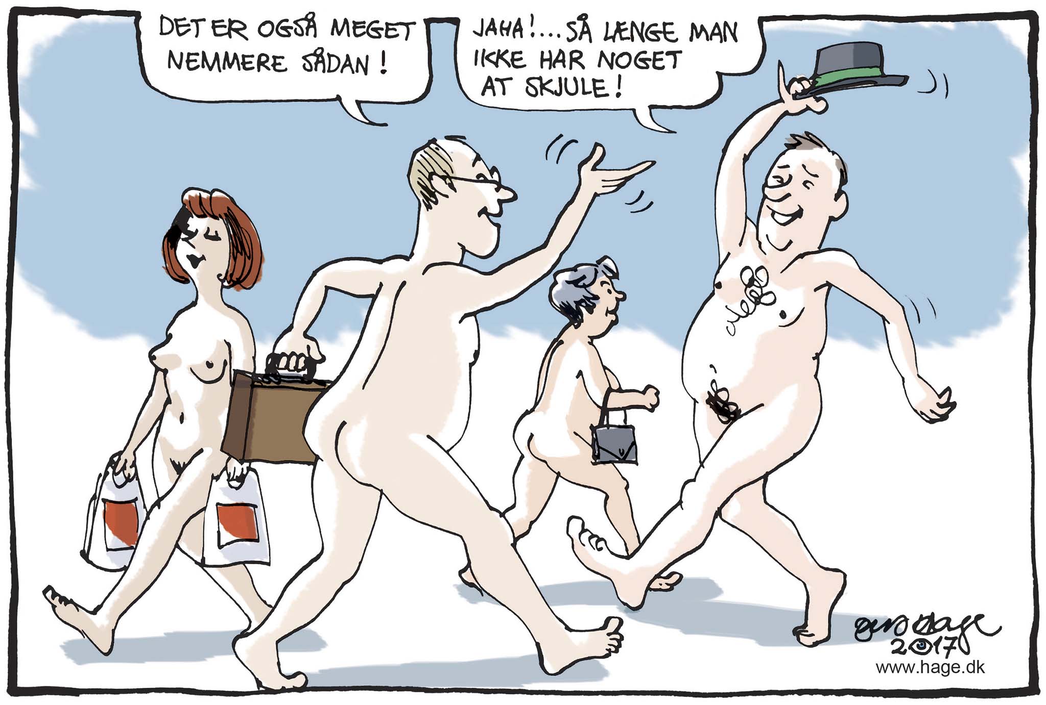 Satire tegning: Med indførelsen af det kontantløse samfund, vil myndighedernes kontrol med borgerne være total.