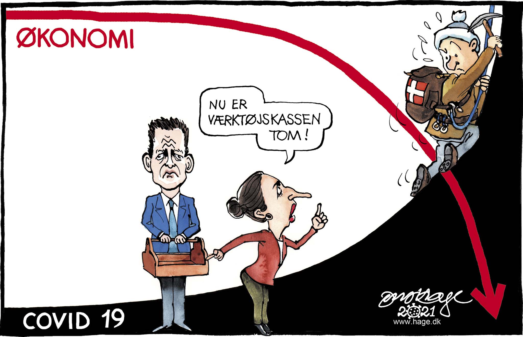 Satire tegning: Den meget smitsomme engelske Corona-variant bliver de næste ugers store udfordring.