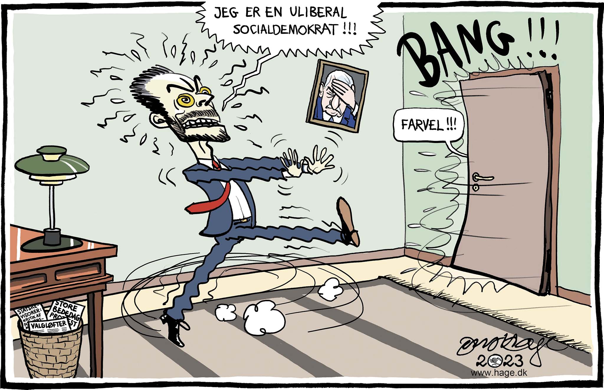 Satire tegning: Venstreveteranen, Birthe Rønn Hornbech, kan ikke længere kende sit gamle parti.