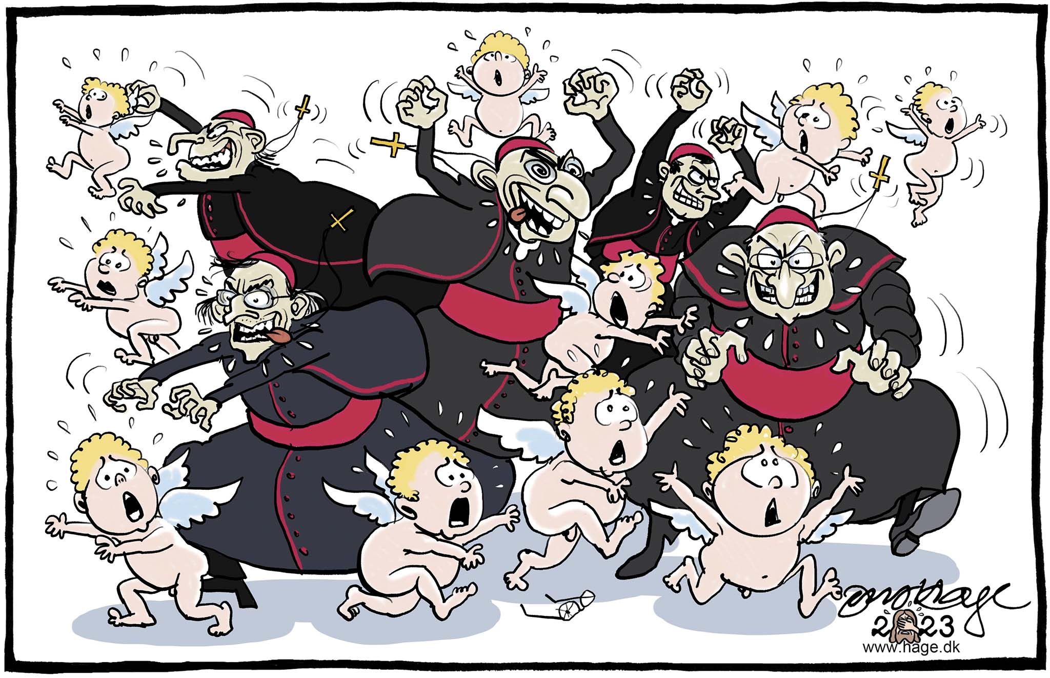Satire tegning: Den Katolske Kirke har tilsyneladende endnu ikke forstået alvoren.

