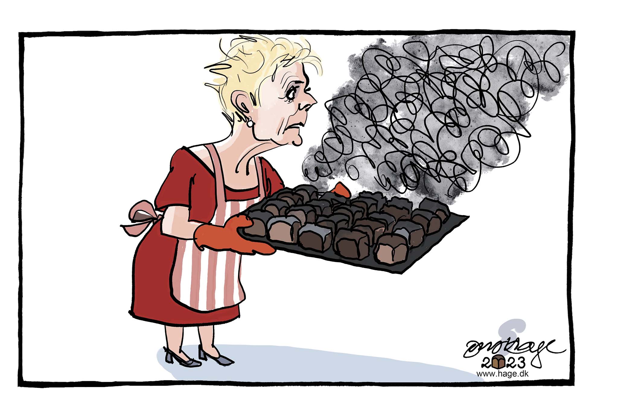 Satire tegning: Lizette Risgaards store bededagskampagne lykkedes ikke.