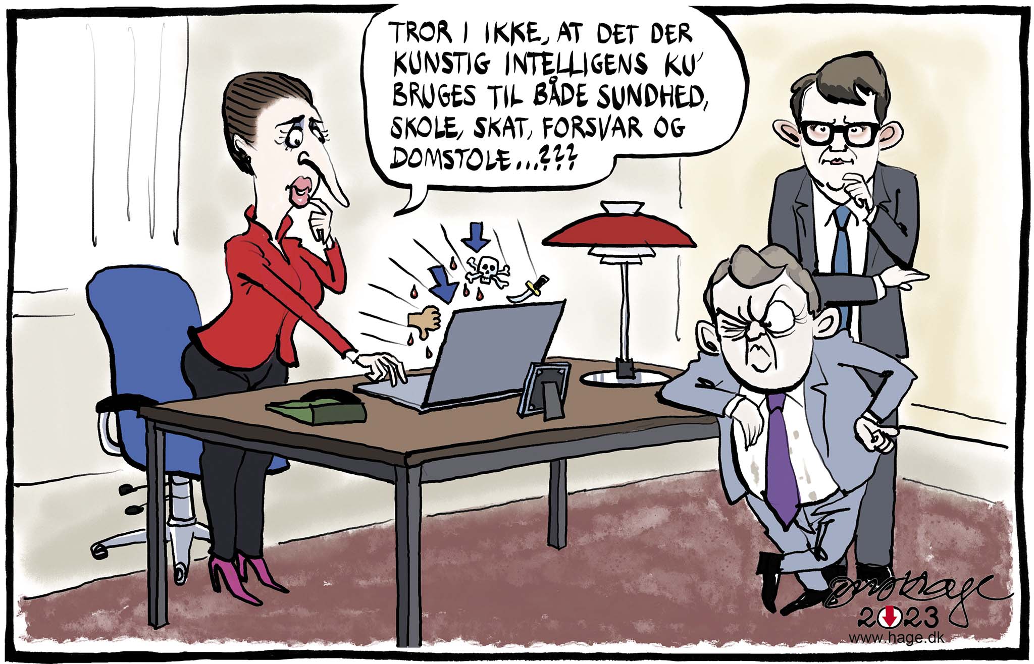Satire tegning: SVM-regeringen bliver slagtet i meningsmålingerne.