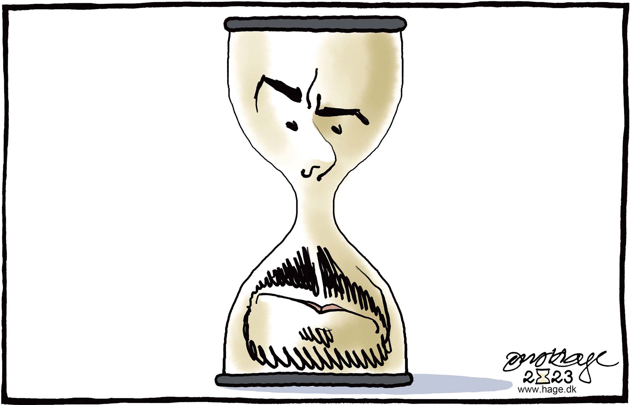 Satire tegning: Tiden er ved at rinde ud for Jakob Ellemanns comeback.
