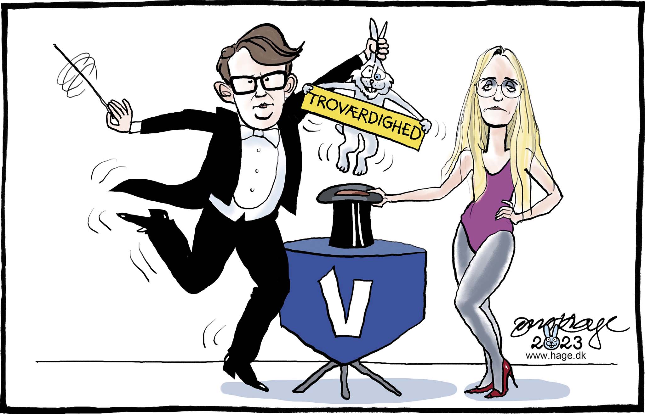 Satire tegning: Den vikarierende Venstre-duo er på turné i baglandet.
