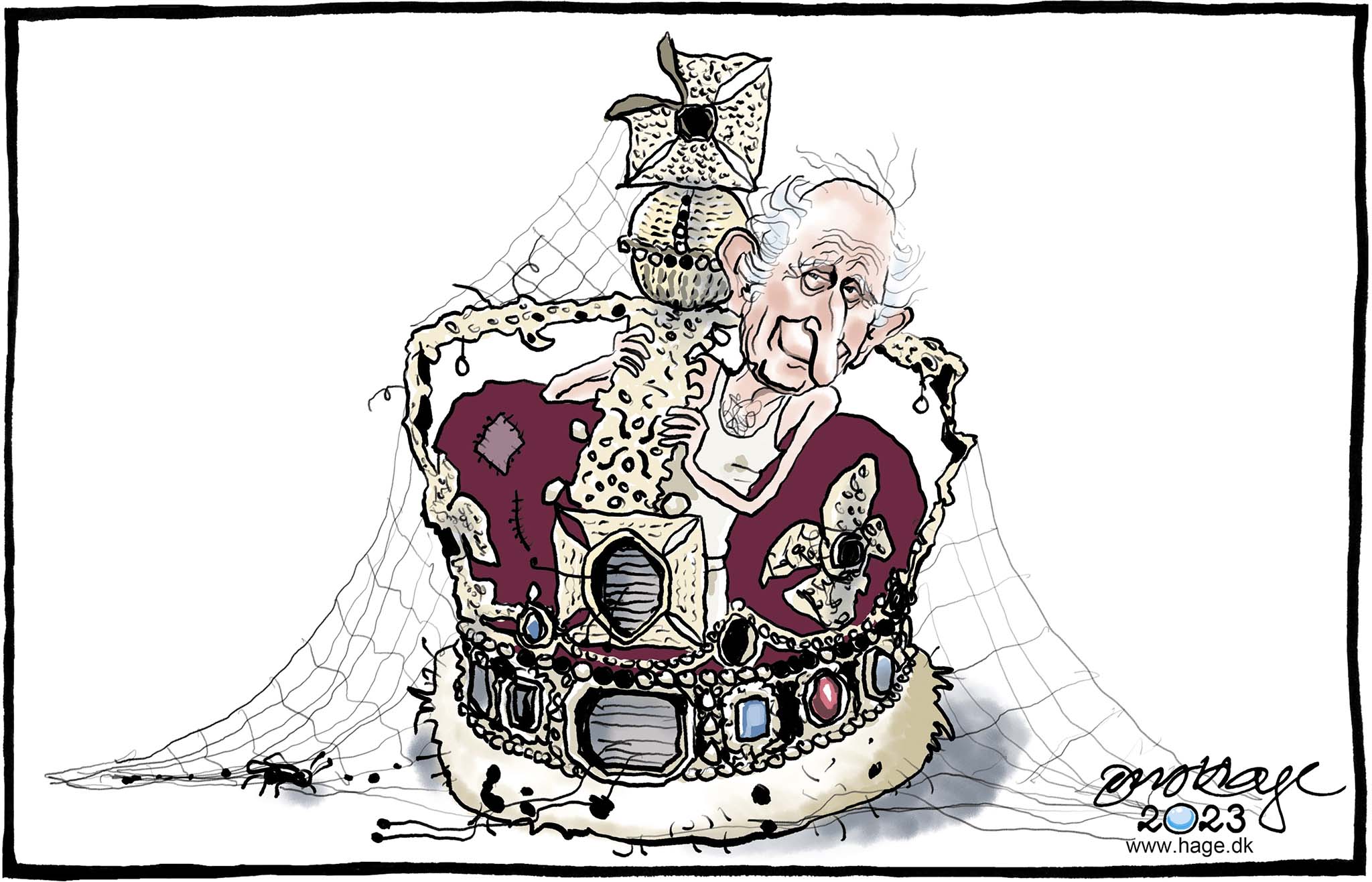 Satire tegning: I dag krones Charles III til konge i et Storbritannien, der har kendt bedre dage.