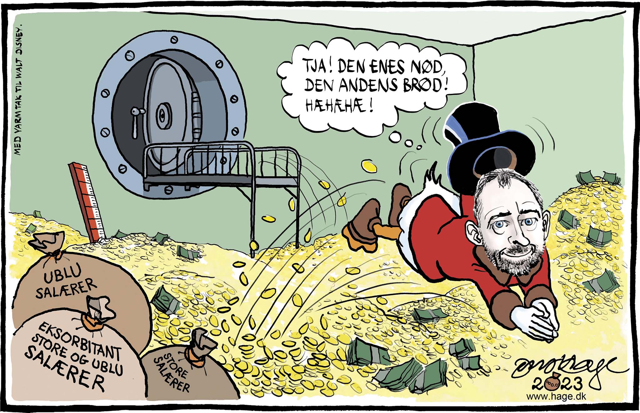 Satire tegning: Kammeradvokaten tjener styrtende på at rydde op i det totale kaos i Skatteministeriet.