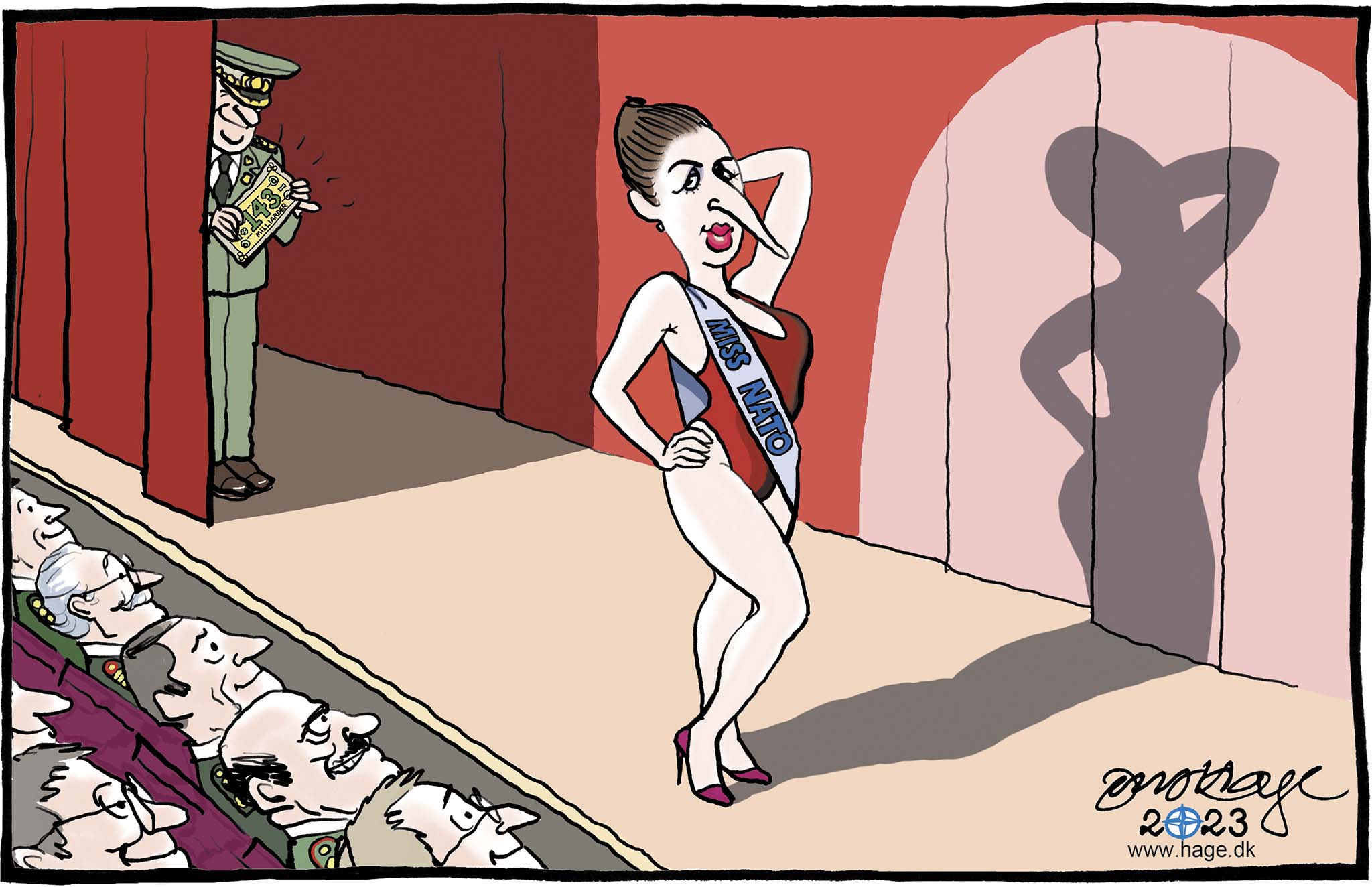 Satire tegning: Pludselig kom vores NATO-bidrag op på de to procent.