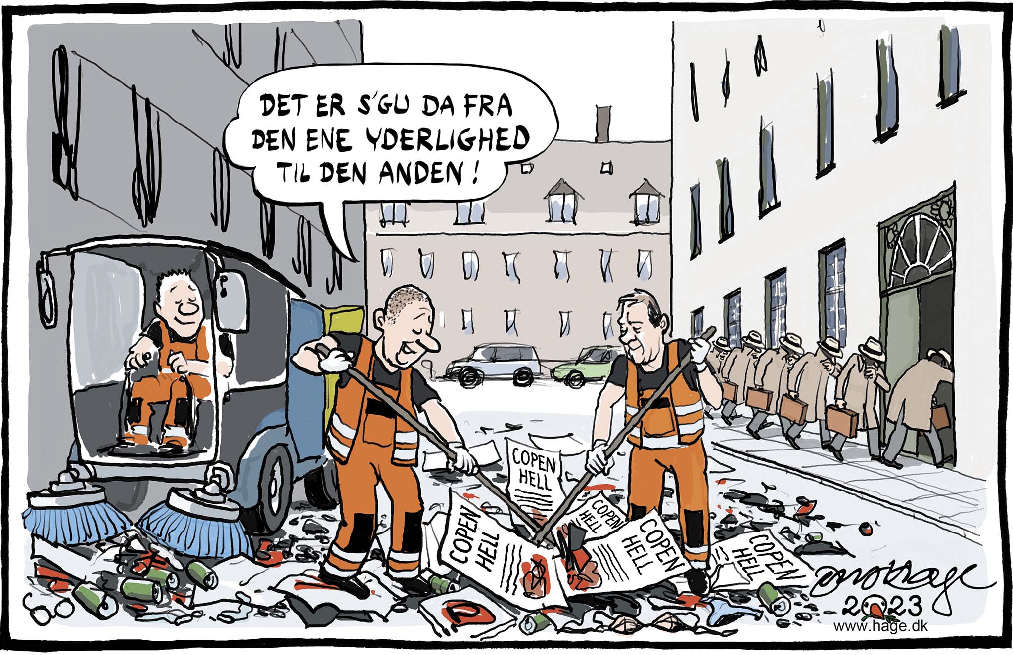 Satire tegning: Det første forsigtige fredsmøde om krigen i Ukraine holdes i al hemmelighed i København i denn weekend.