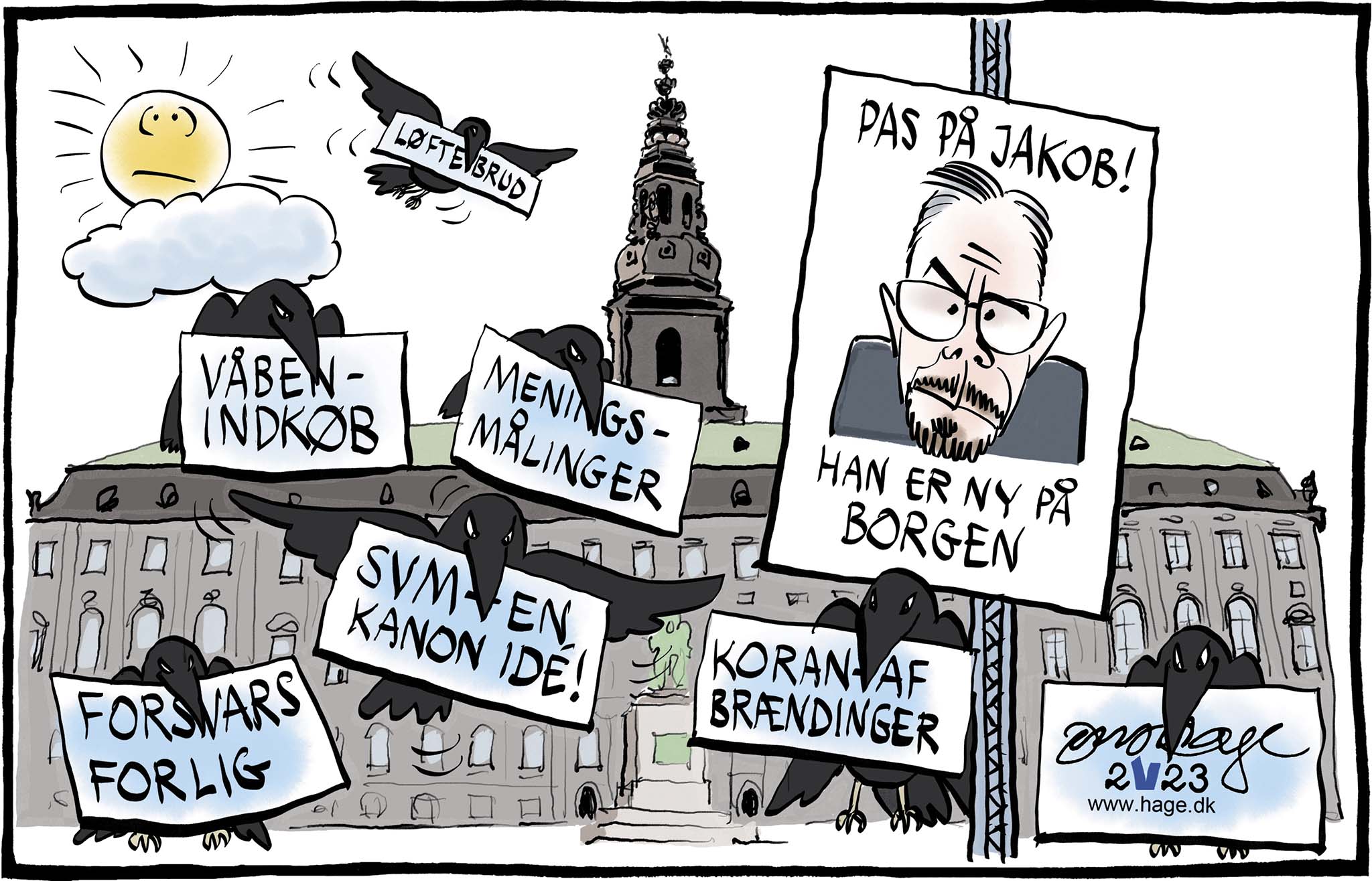 Satire tegning: Forsvarsministeren er tilbage på jobbet.