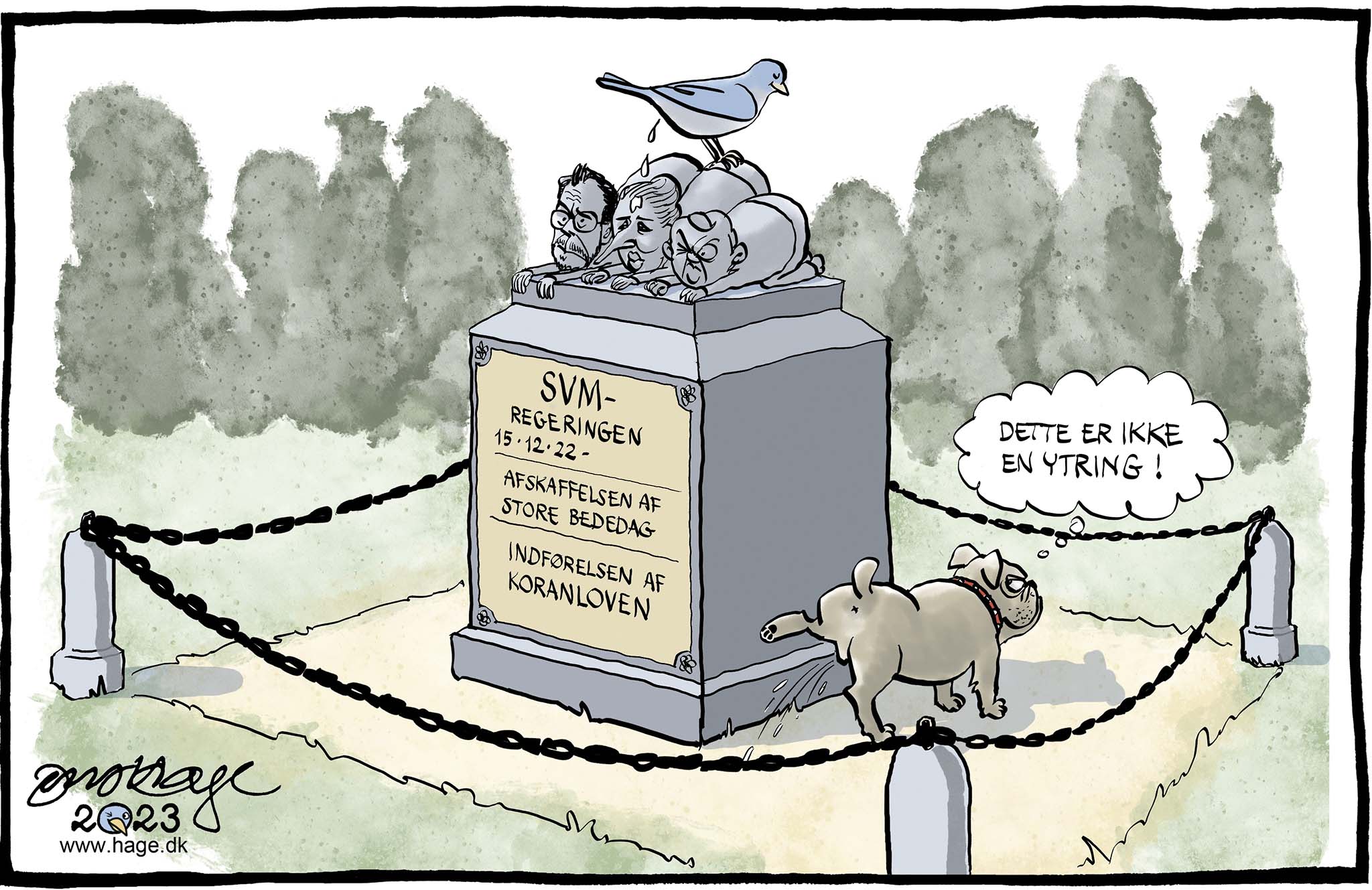 Satire tegning: Regeringen ser gerne, at kunstnere af enhver art nøjes med at skabe noget pænt og artigt – f.eks. hugge noget i sten.
