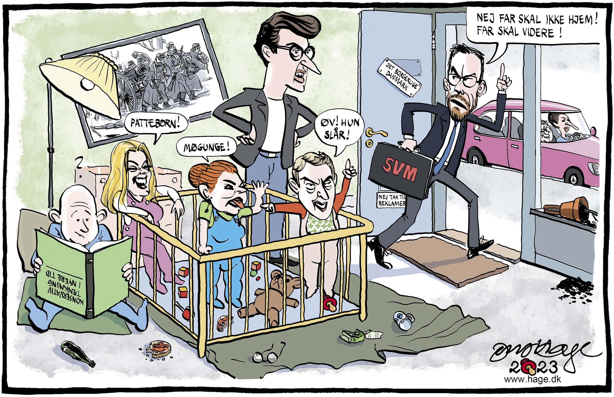 Satire tegning: Den borgerlige familie føler sig svigtet.