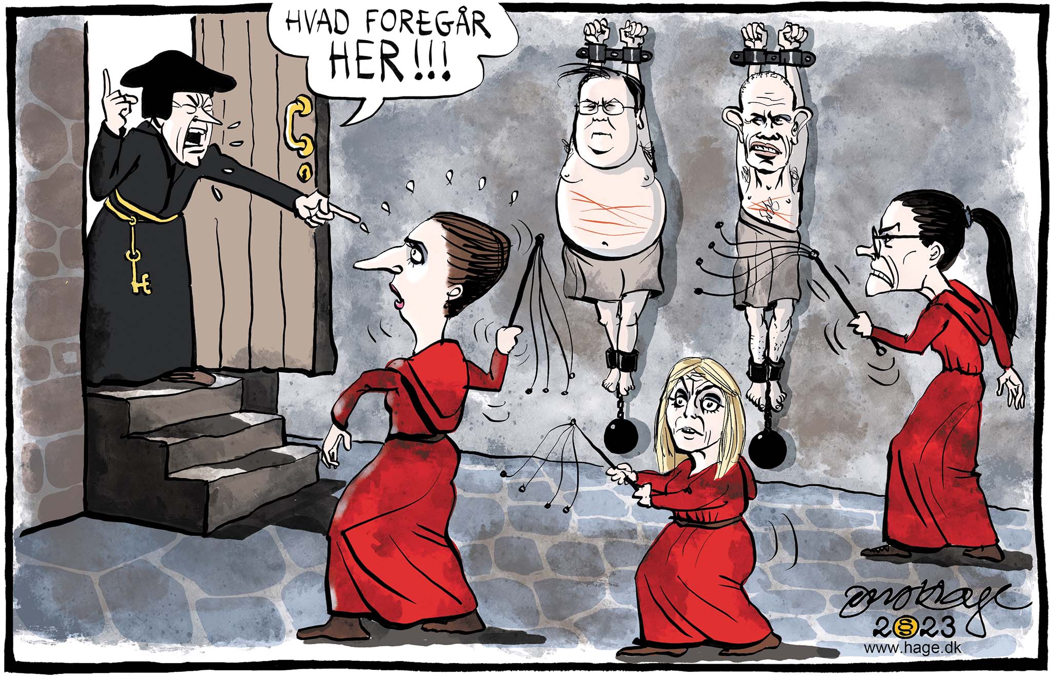 Satire tegning: Omsider fik højesteret stoppet de to uhyrlige retssager.