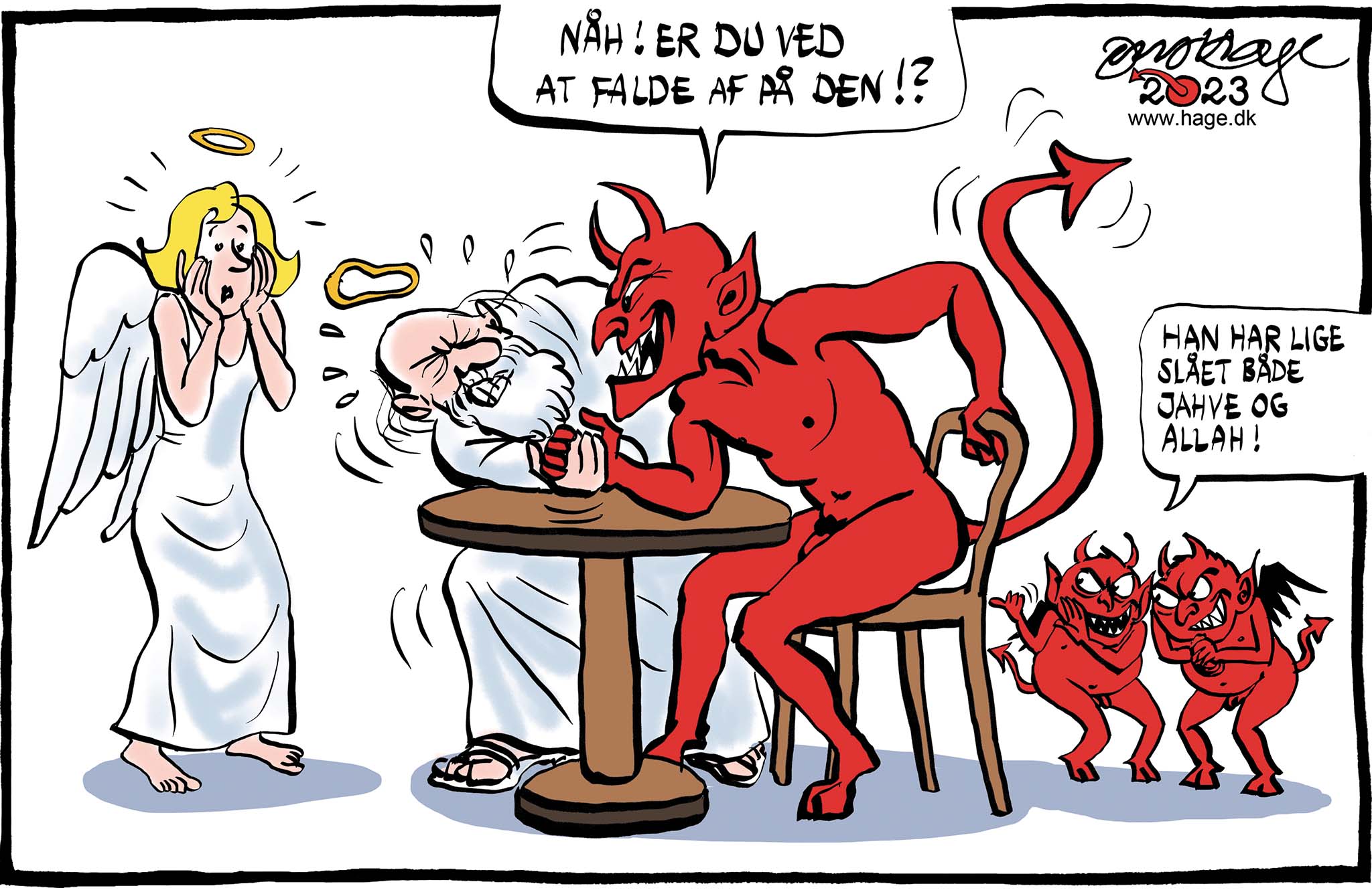 Satire tegning: Det er svært at få øje på lyspunkter i verden.