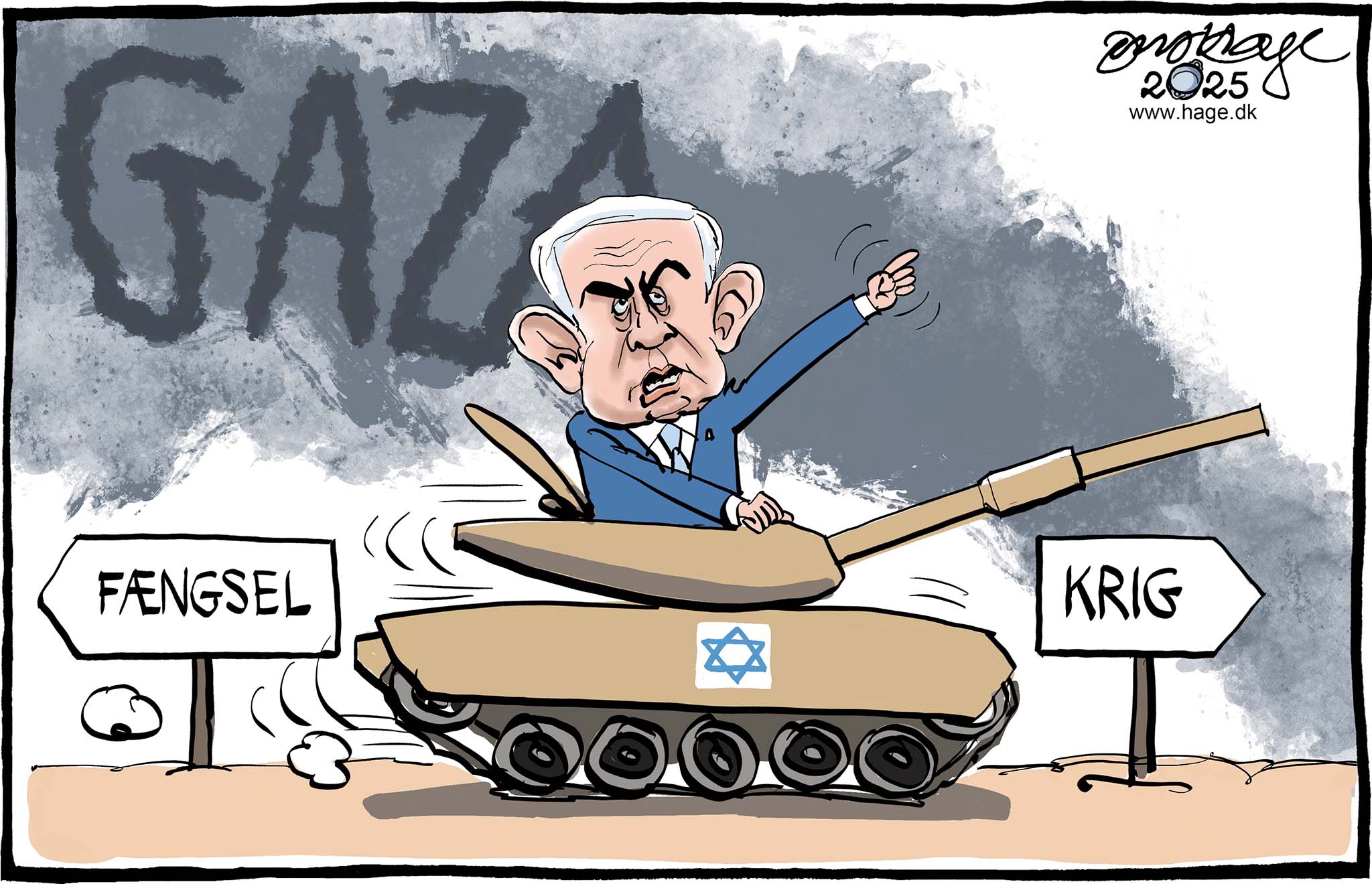 Satire tegning: Situationen i Gaza er nu total katastrofe.