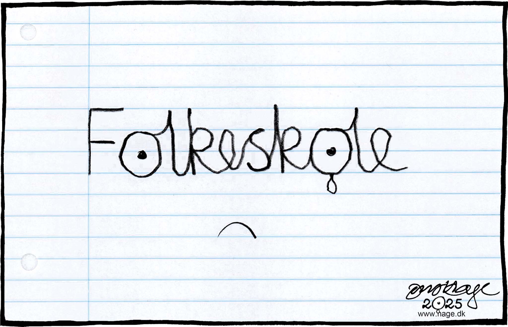 Satire tegning: Der lyder hårde ord om vores folkeskole.
