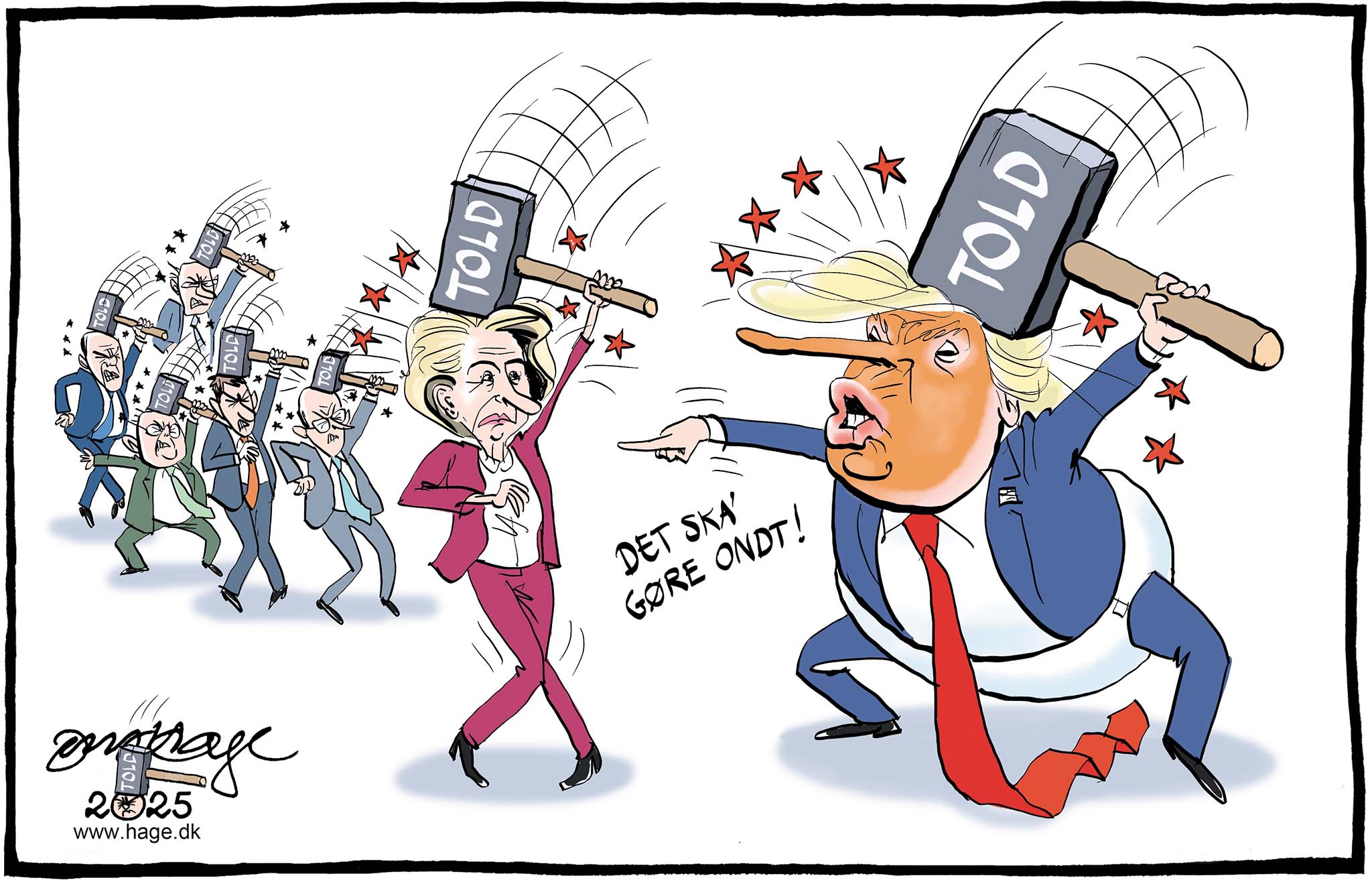 Satire tegning: Alle leger med på Trumps mærkelige leg, som går værst ud over USA.