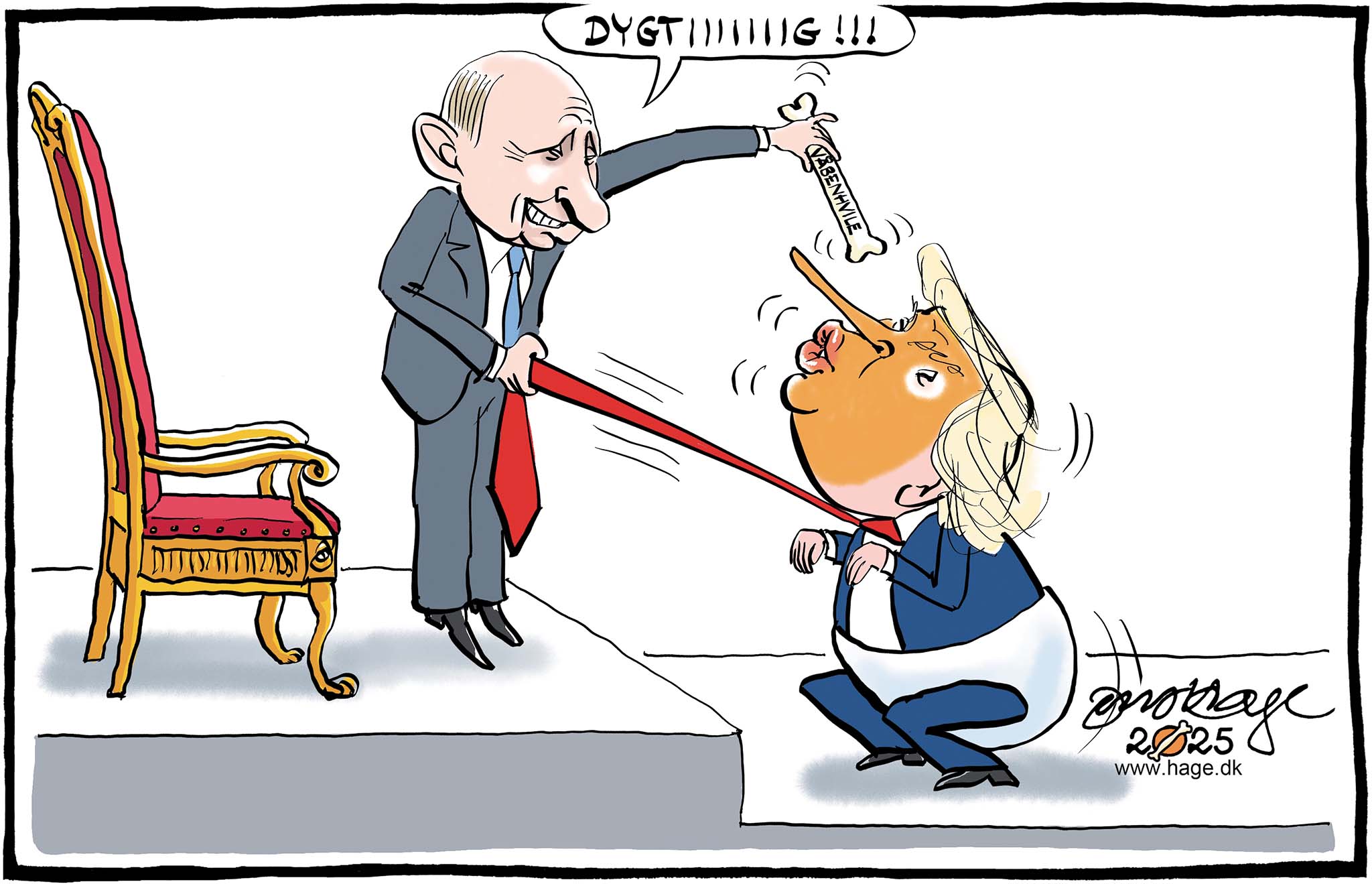 Satire tegning: Nu tales der om et topmøde mellem Putin og Trump for at få afsluttet krigen i Ukraine.