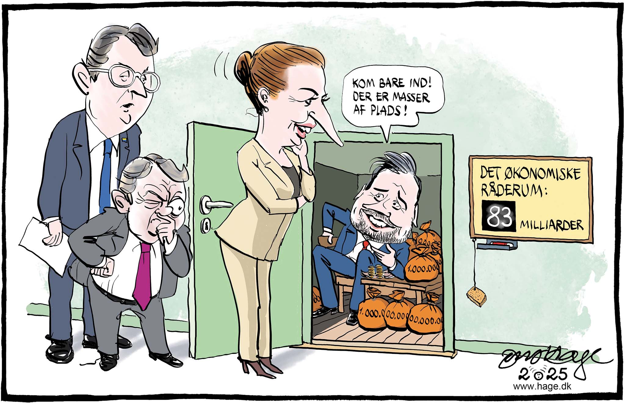 Satire tegning: Vismændene advarer mod regeringens overoptimistiske vurdering af det økonomiske råderum.