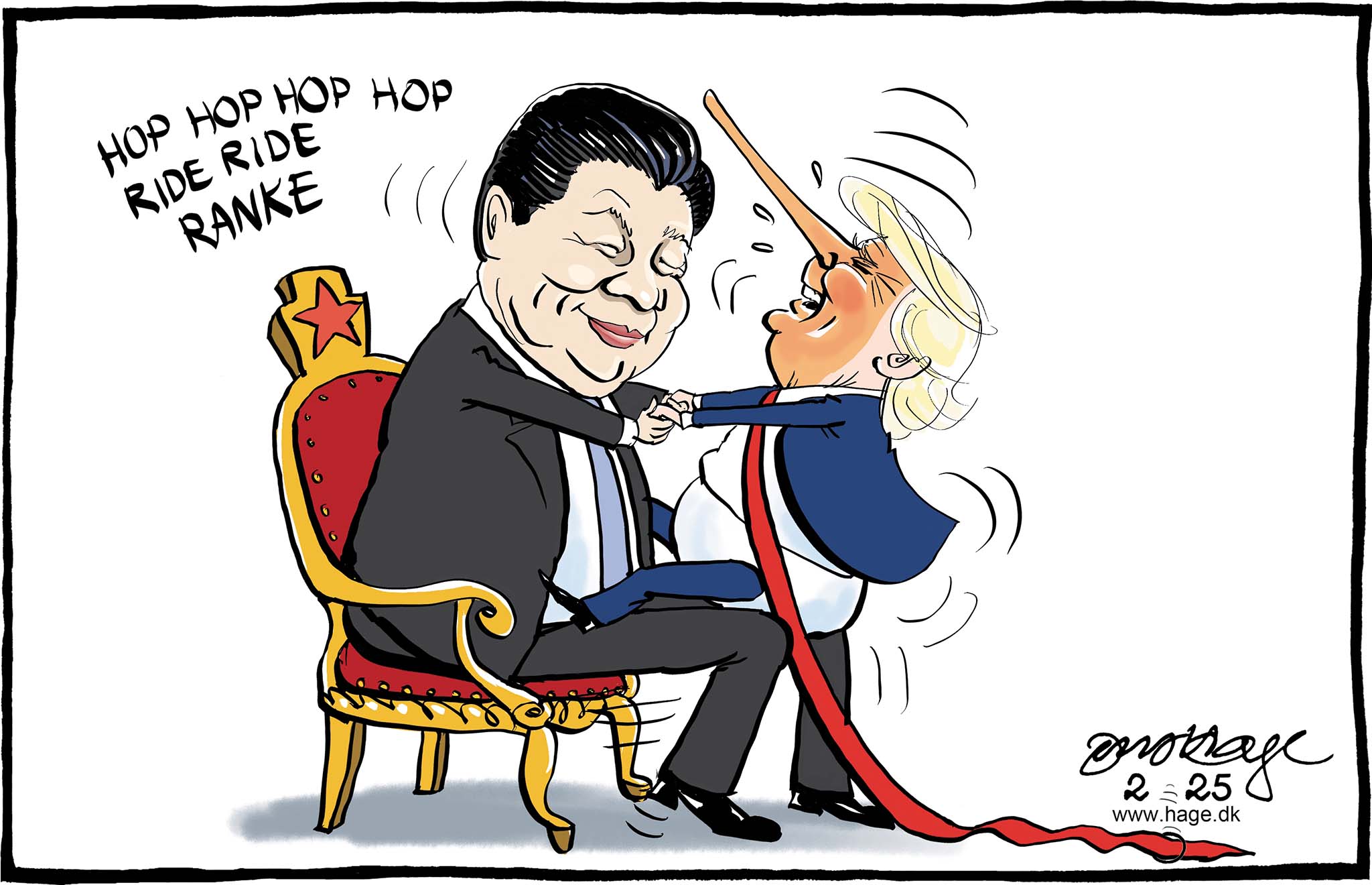 Satire tegning: Barnlig ros af USAs præsident ser ud til at virke hver gang.