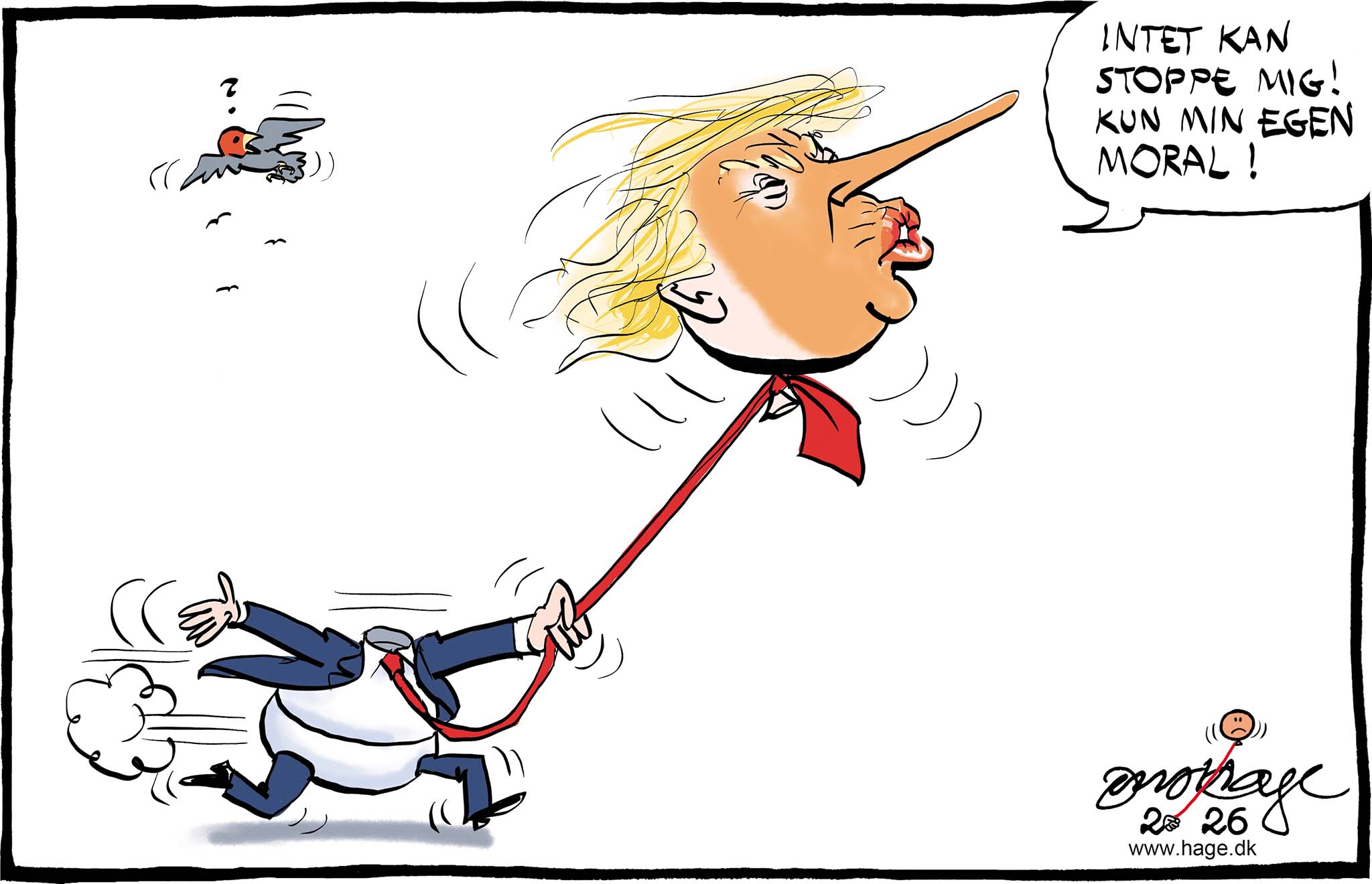 Satire tegning: Endnu er ingen stødt på noget, der bare minder om moral i Trumps sind.