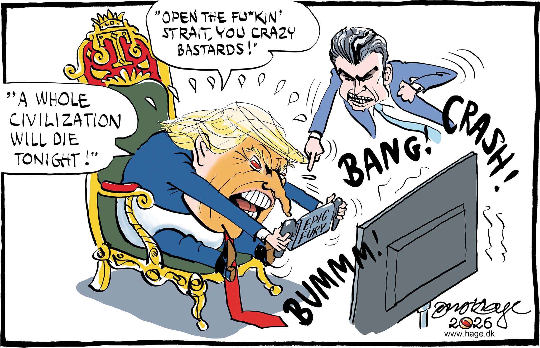 Satire tegning: Den amerikansk præsident har tabt mere, end han har vundet med sit planløse krigsspil i Mellemøsten.