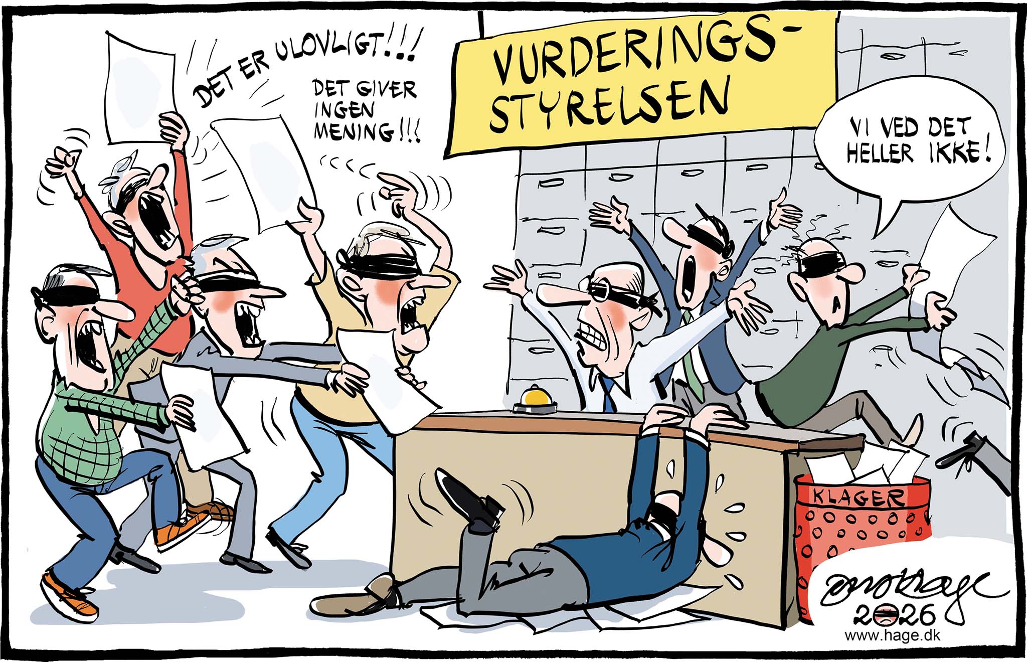 Satire tegning: Vi er nu nået dertil, at ingen kan forklare beregningerne bag de nye ejendomsvurderinger.
