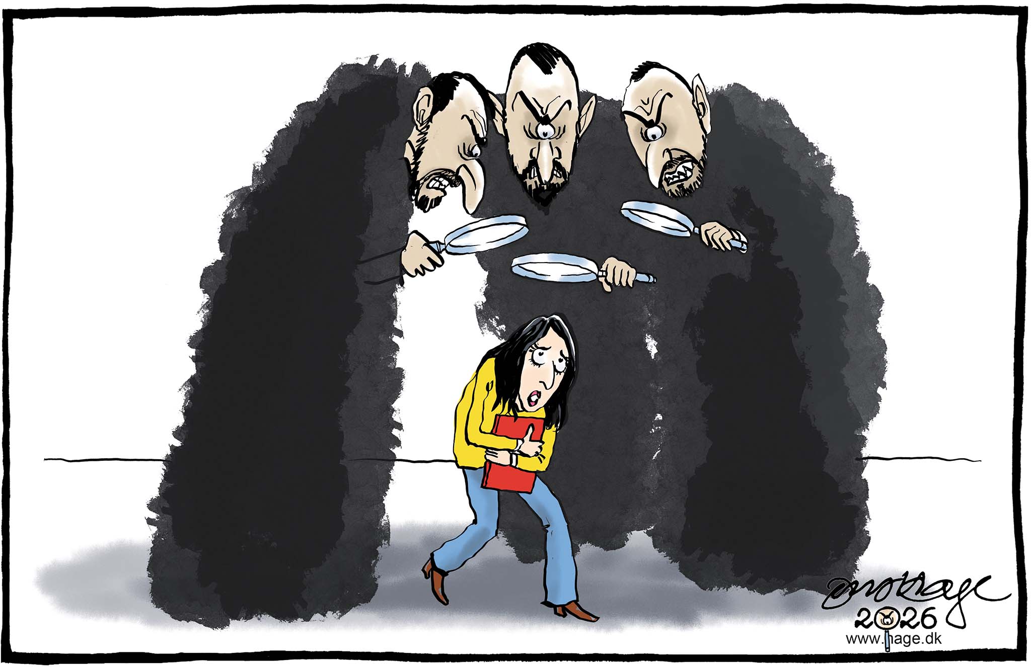 Satire tegning: Negativ social kontrol er et stigende problem på landets uddannelsessteder.