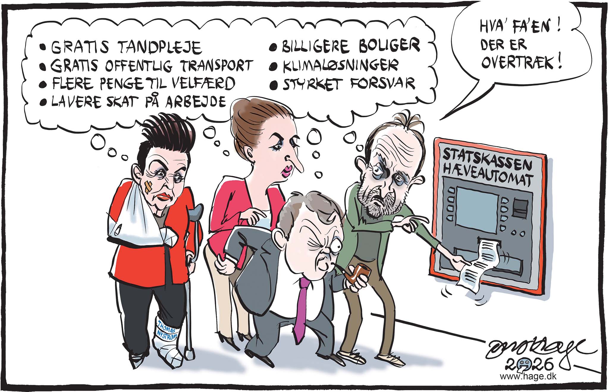 Satire tegning: Regeringsgrundlaget er underfinansieret.