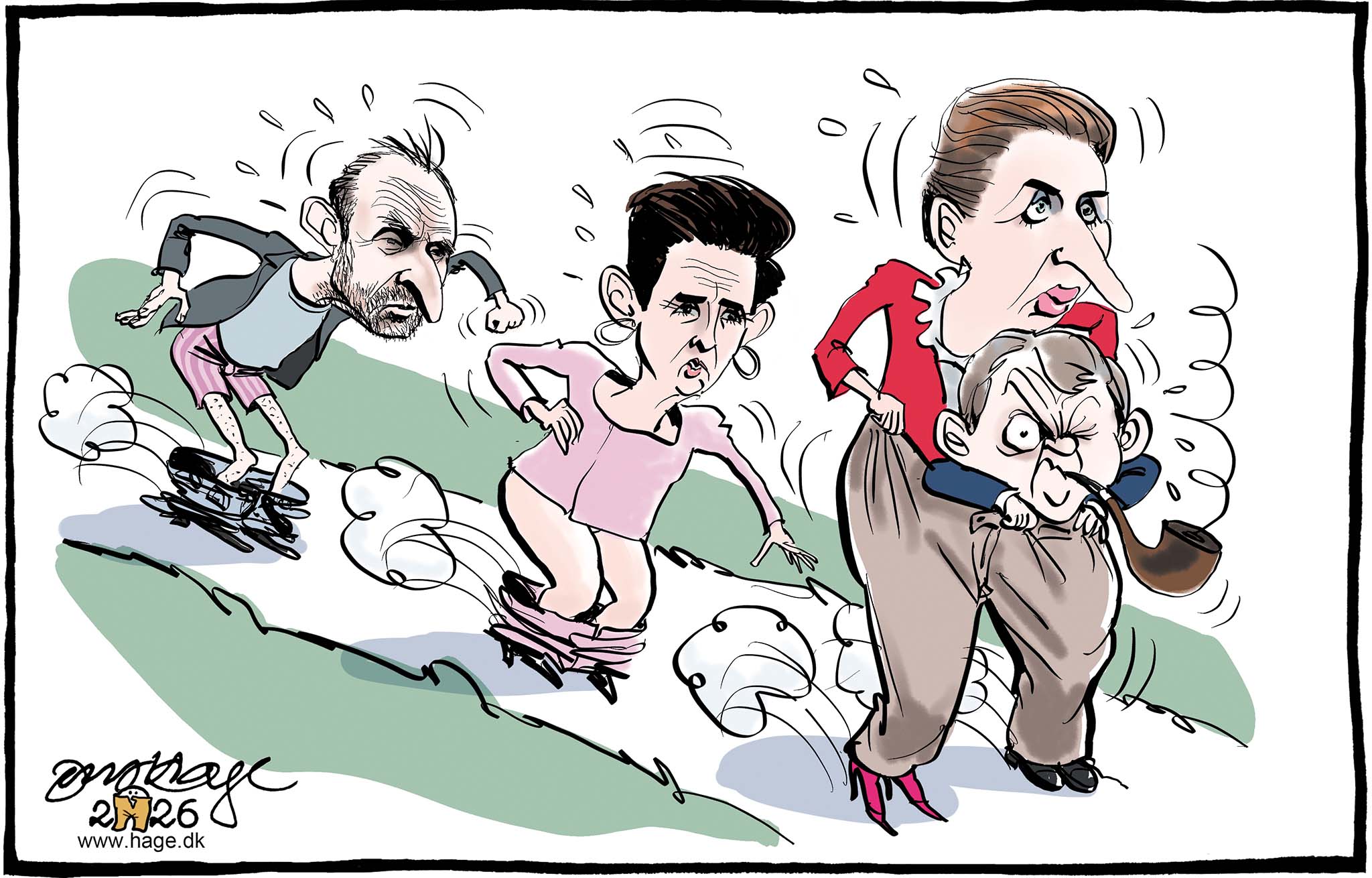 Satire tegning: Det er allerede ret tydeligt hvem, der har bukserne på i SSFMR-regeringen.